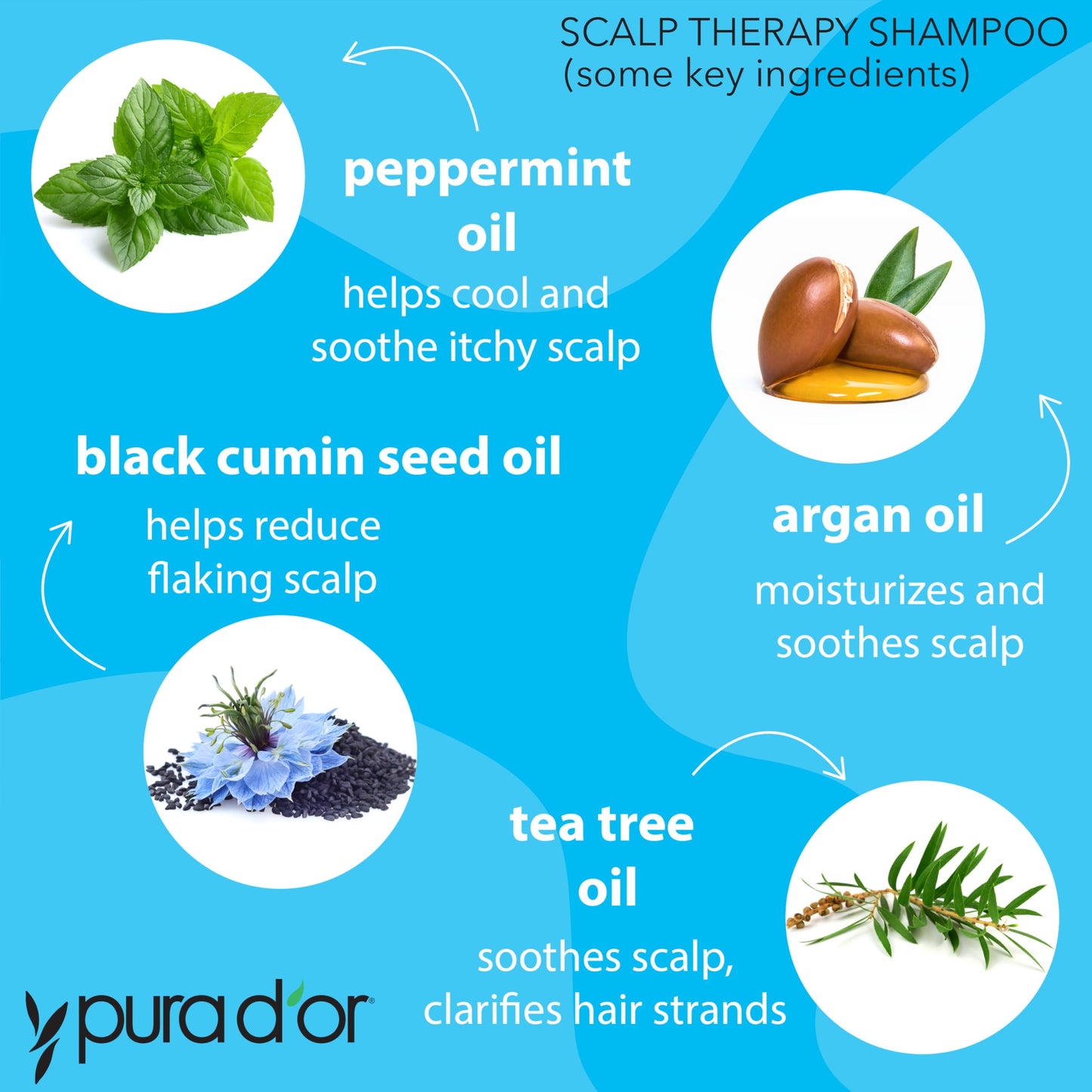 PURA D'OR Therapy Shampoo 16oz – Hydrating & Nourishing Scalp Care for Itchy, Flaky Scalp with Tea Tree, Peppermint & Argan Oil