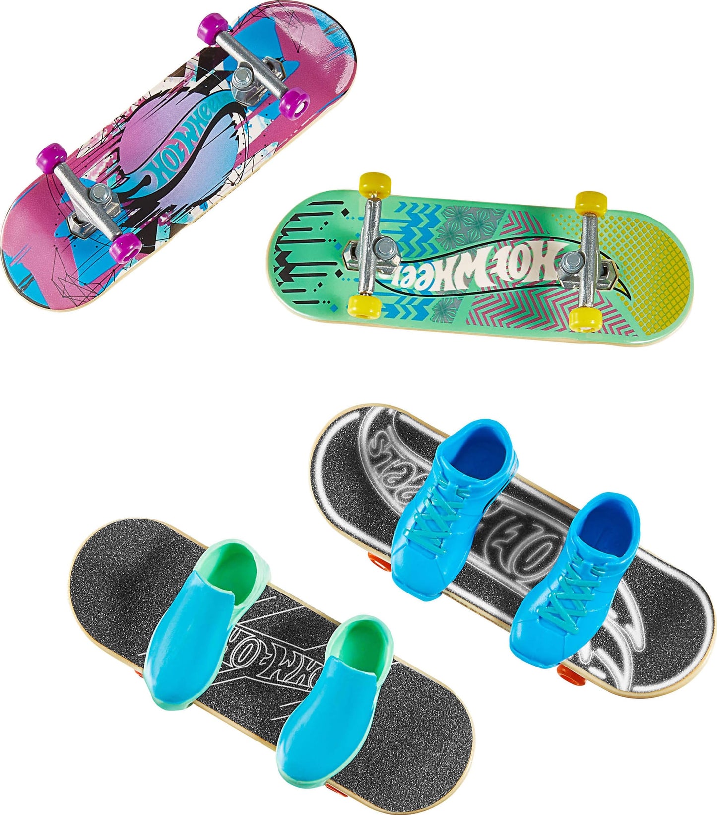 Hot Wheels Tony Hawk Fingerboard Multipack – 4 Boards, 2 Pairs Removable Skate Shoes, Exclusive Set, Styles May Vary