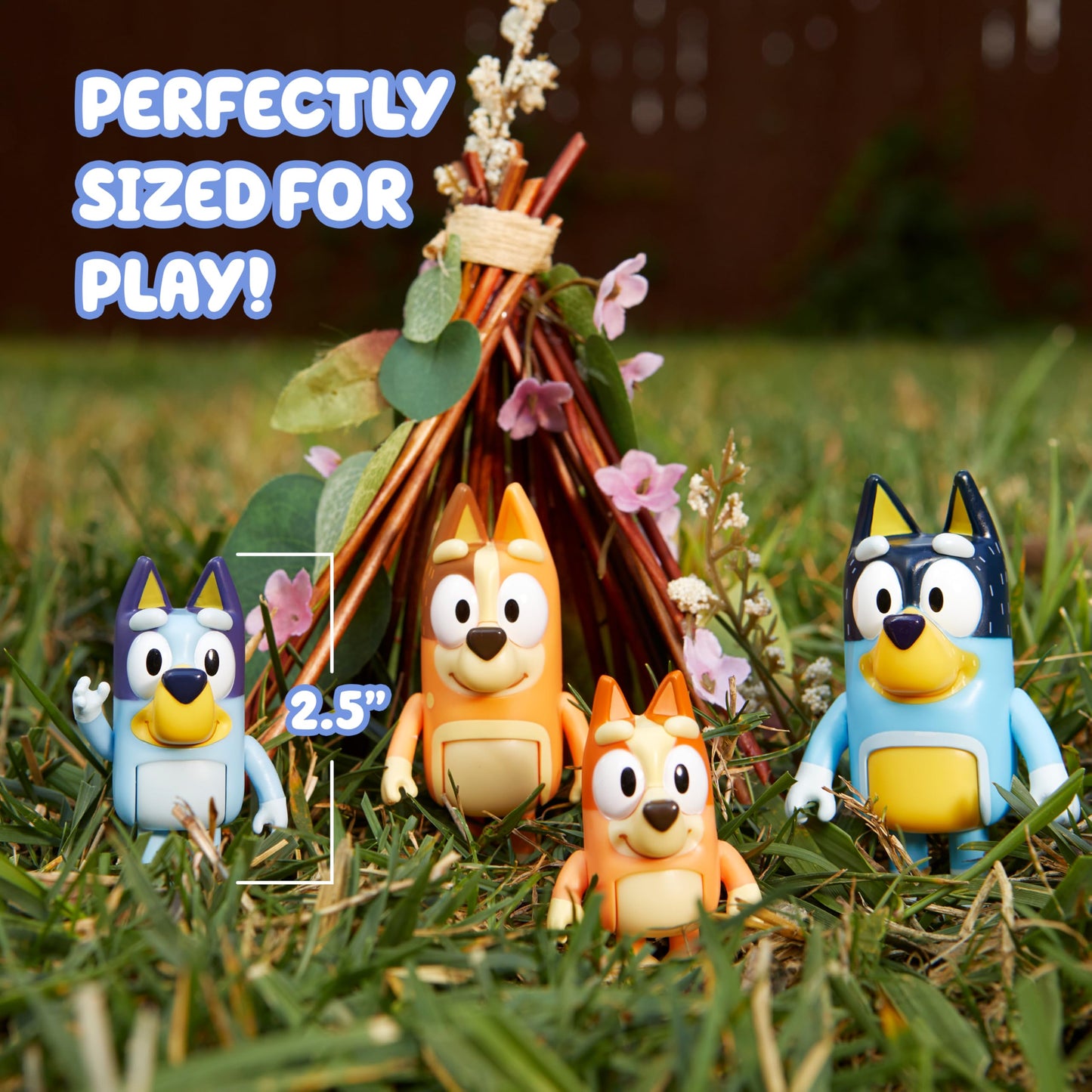 Bluey Family Figure Pack of 4, Robust Poseable Character Toys with Bingo, Chilli, and Bandit Figures, Toddler-Sized Animal Figurines for Kids Ages 3+