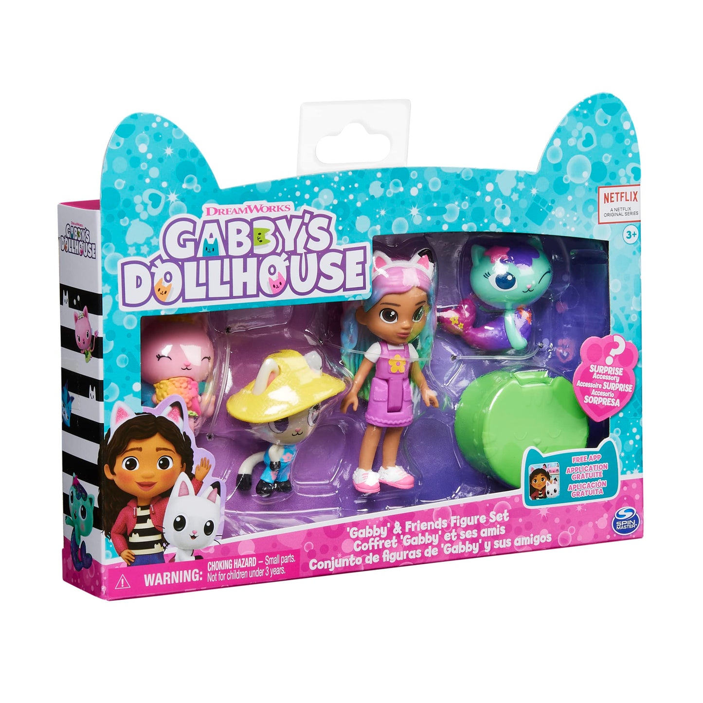Gabby's Dollhouse, Gabby and Friends Figure Set with Rainbow Gabby Doll, 3 Toy Figures and Surprise Accessory Kids Toys for Ages 3 and up