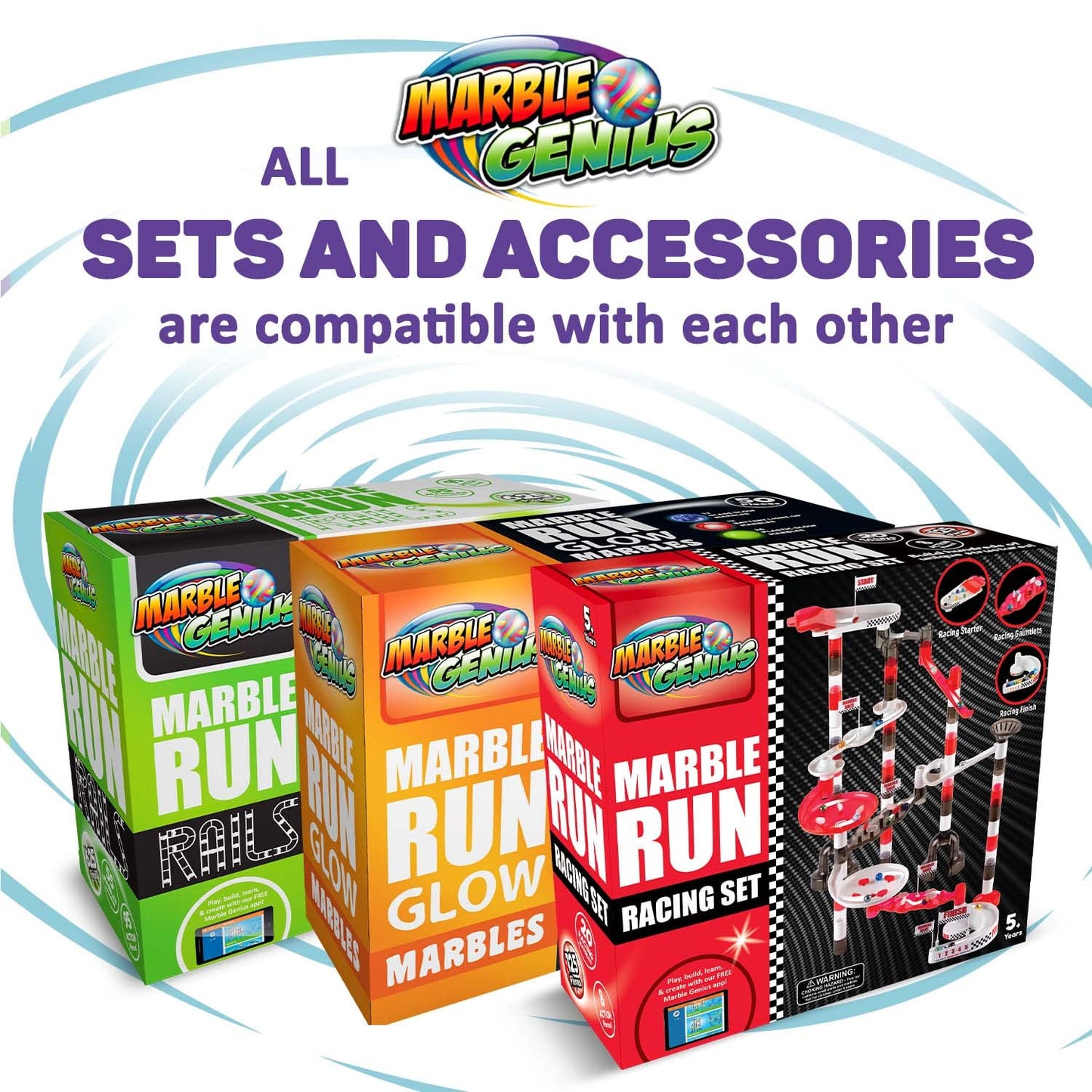 Marble Genius Marble Rails Extreme Set, 625-Piece Marble Run for Kids 8+, STEM, 55 Marbles, 80 Rails, 20 Bases, Full-Color Instructions