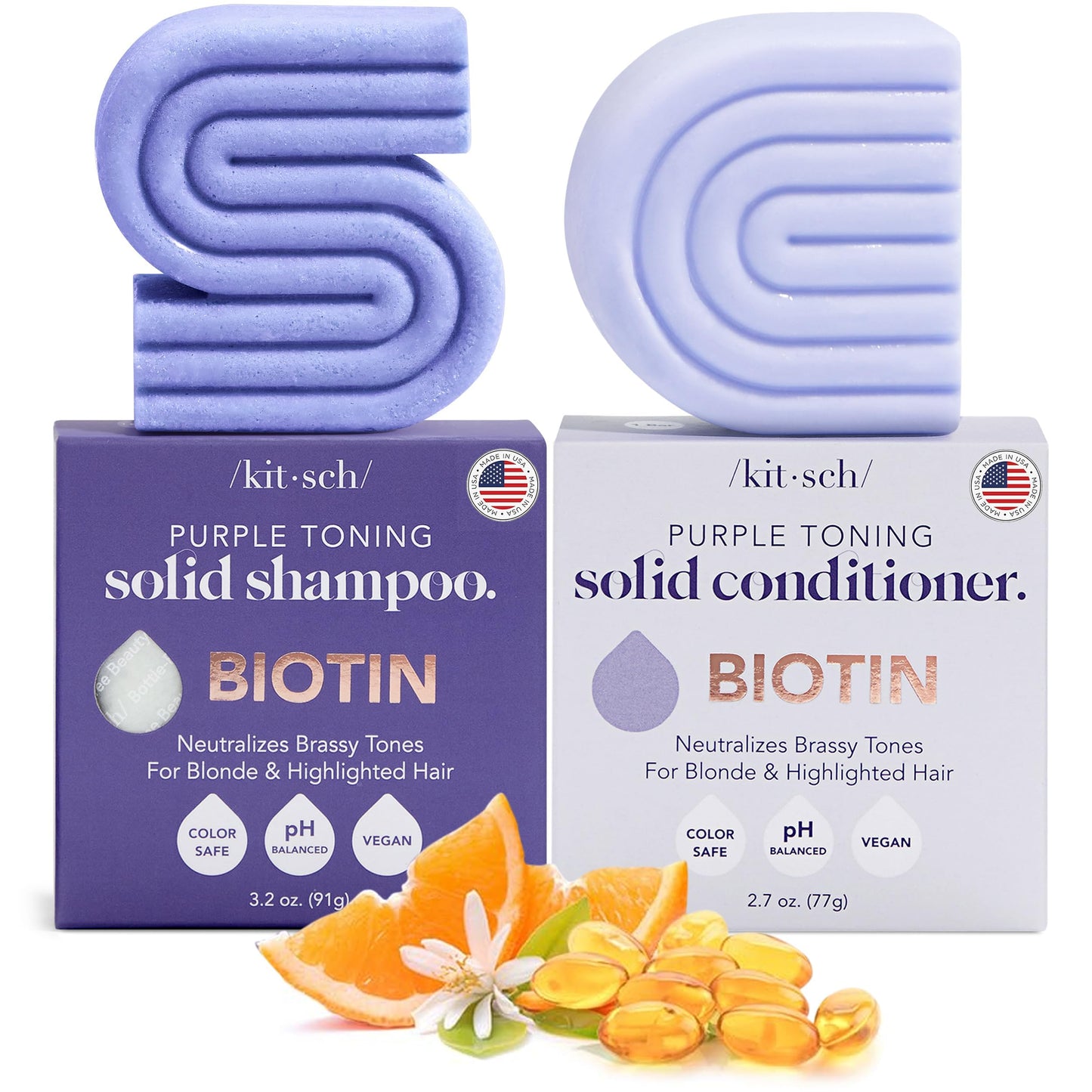 Kitsch Purple Shampoo & Conditioner Bar Set for Blonde & Color-Treated Hair – Biotin Strengthening, Anti-Brass, Vegan & Sulfate Free, Made in USA