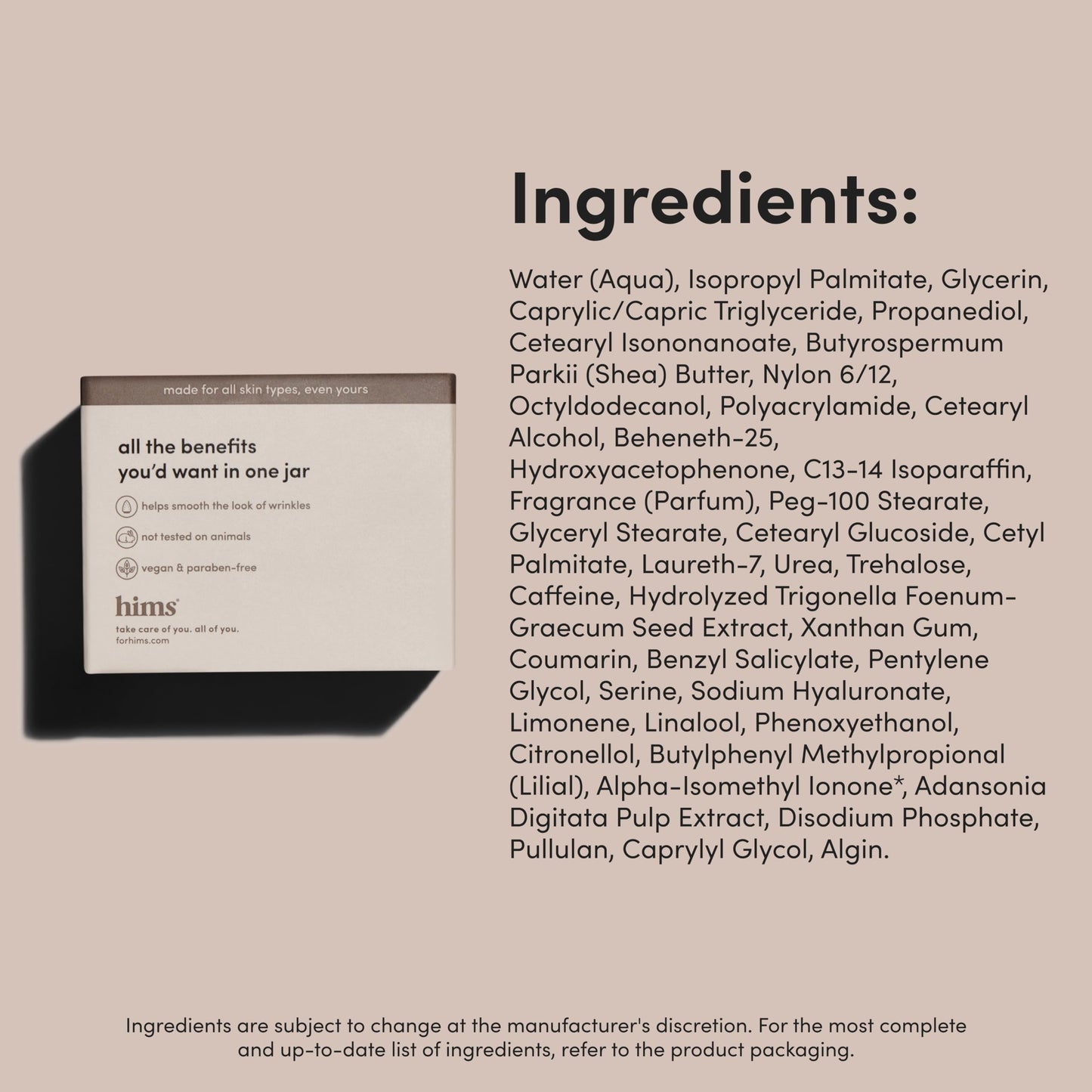 hims Goodnight Wrinkle Cream - Men's Hydrating Face Moisturizer with Hyaluronic Acid, Shea Butter & Caffeine, 1 fl oz