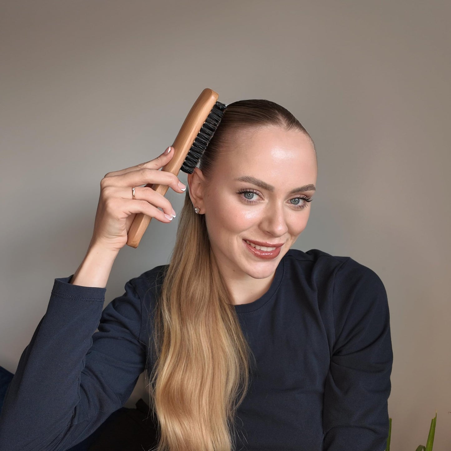 GranNaturals Boar Bristle Slick Back Brush – Soft/Medium Hairbrush for Smooth, Sleek, Frizz-Free Styles – Polishes & Lays Hair Flat – Wooden Handle