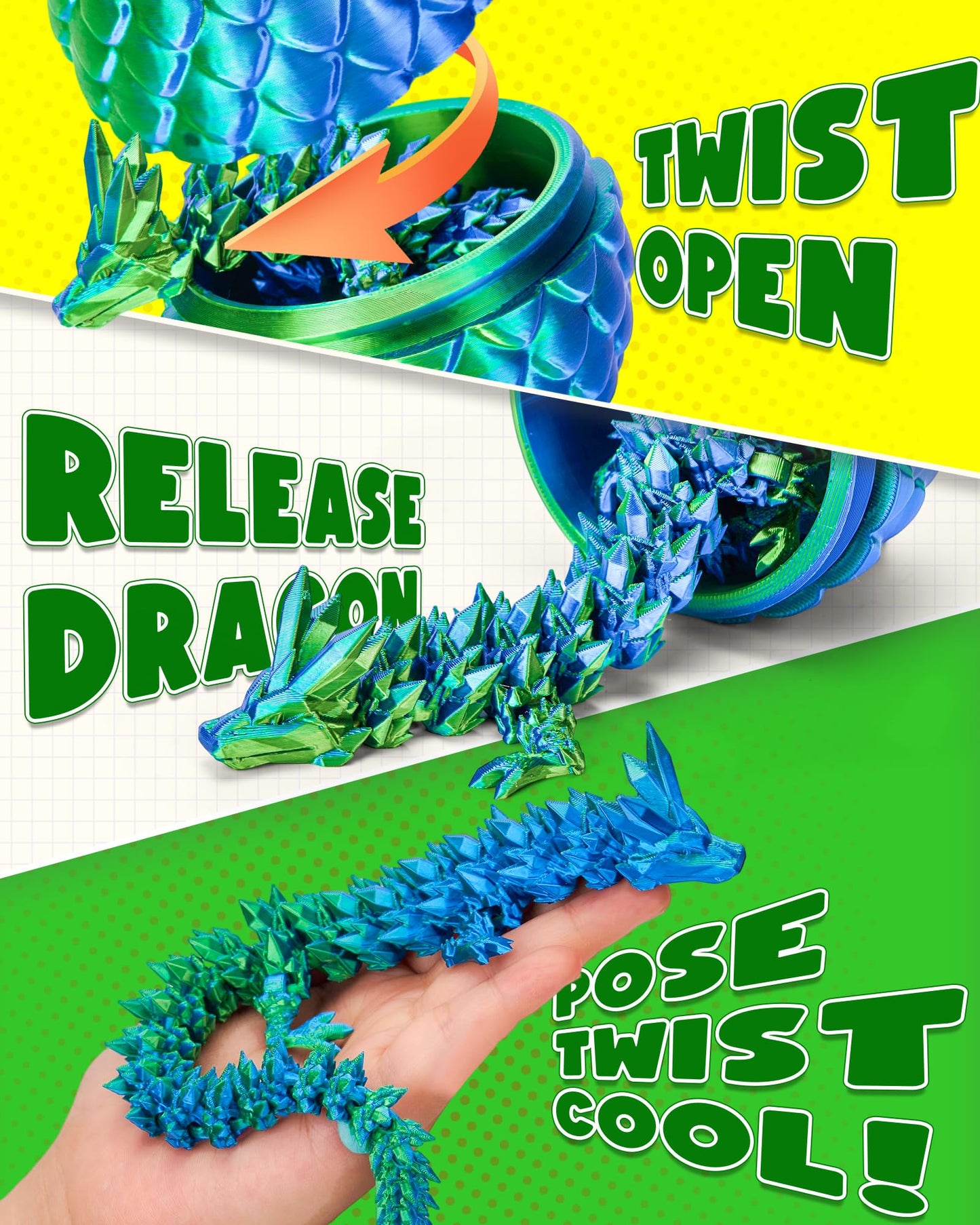 TBOLINE 12" 3D Printed Dragon Egg Toy – Articulated Crystal Dinosaur & Dragon Figure, Fidget & Collectible for Kids Ages 4-12