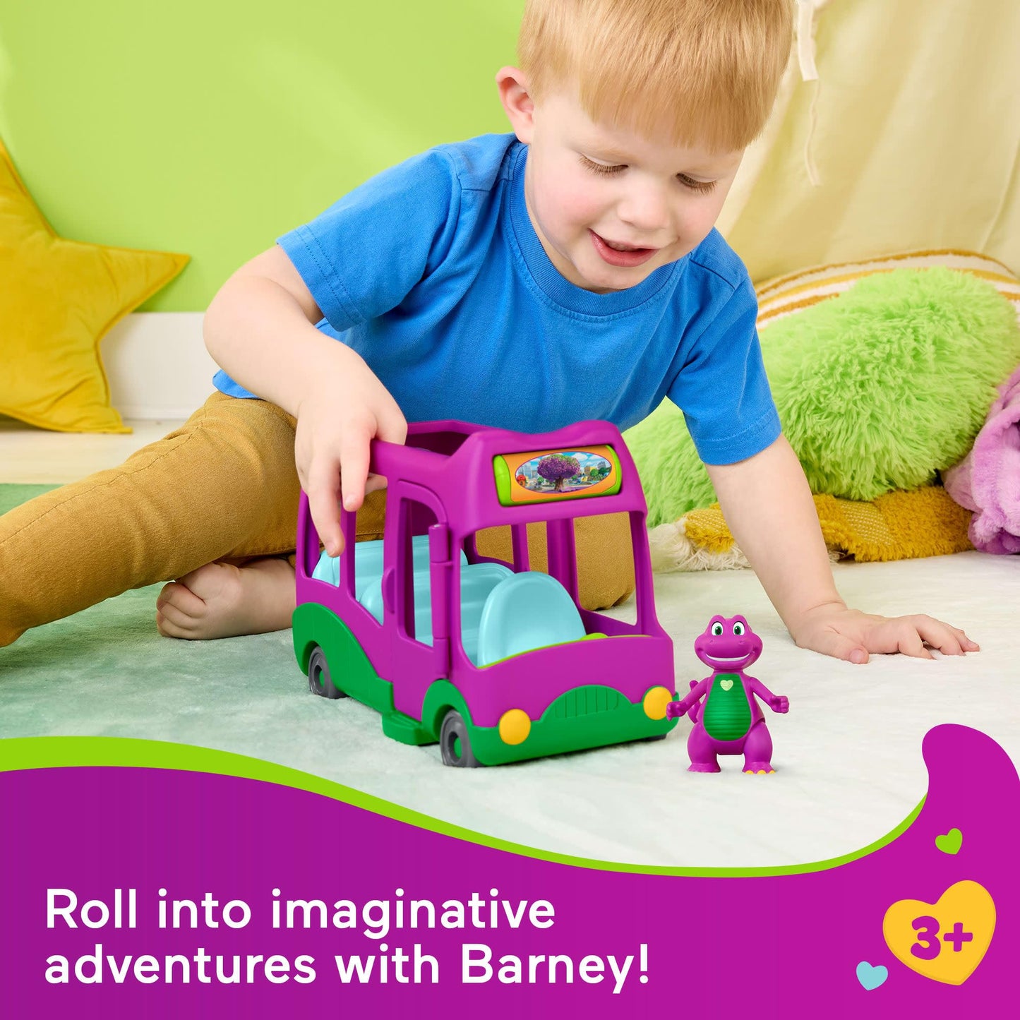 Barney World Preschool Toy Adventure Bus Push-Along Vehicle Figure for Pretend Play Kids Ages 3+ Years
