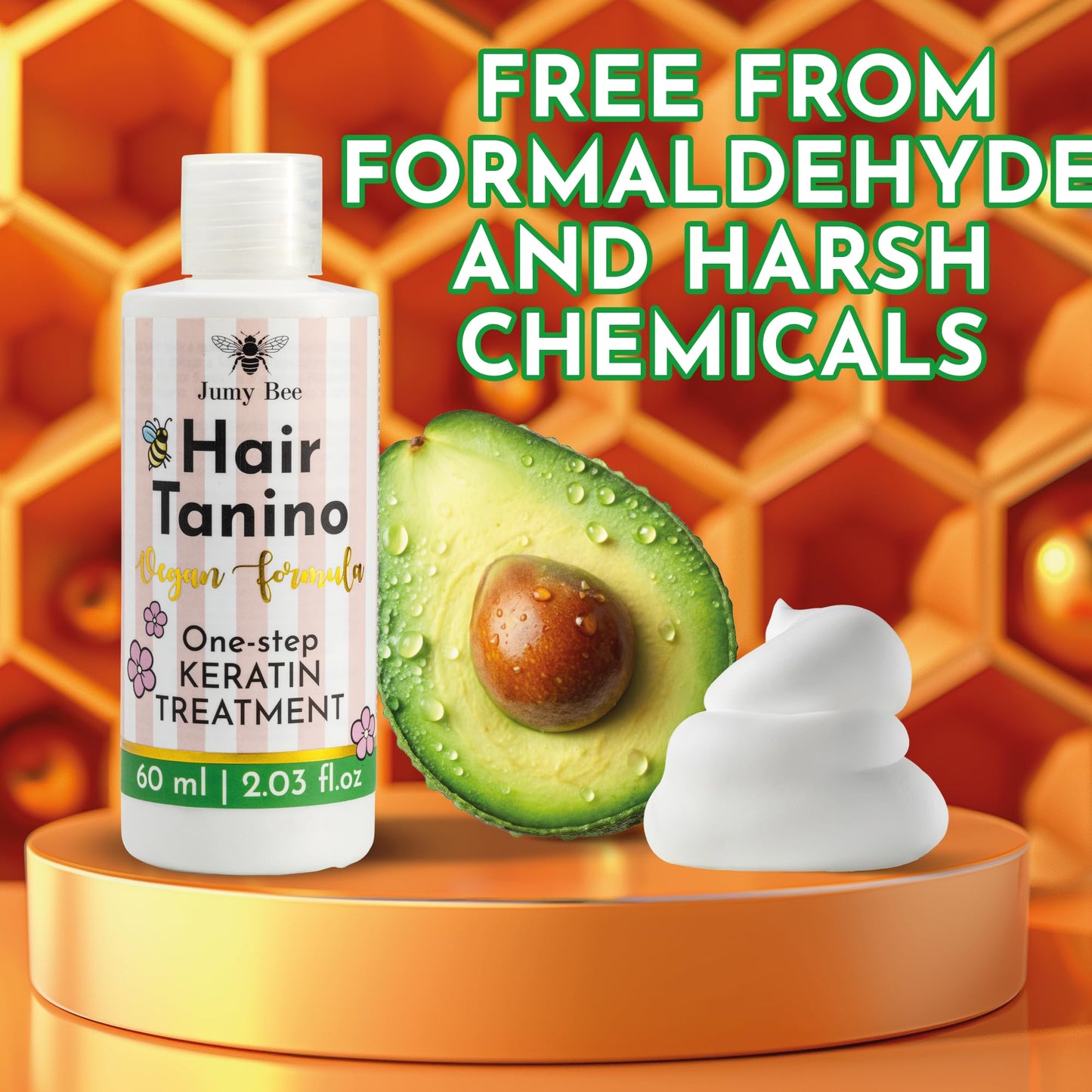 Jumybee Tanino Keratin Hair Straightening Treatment – Smoothing, Hydrating & Repairing with Avocado & Protein – Formaldehyde Free, 2.03 Fl Oz