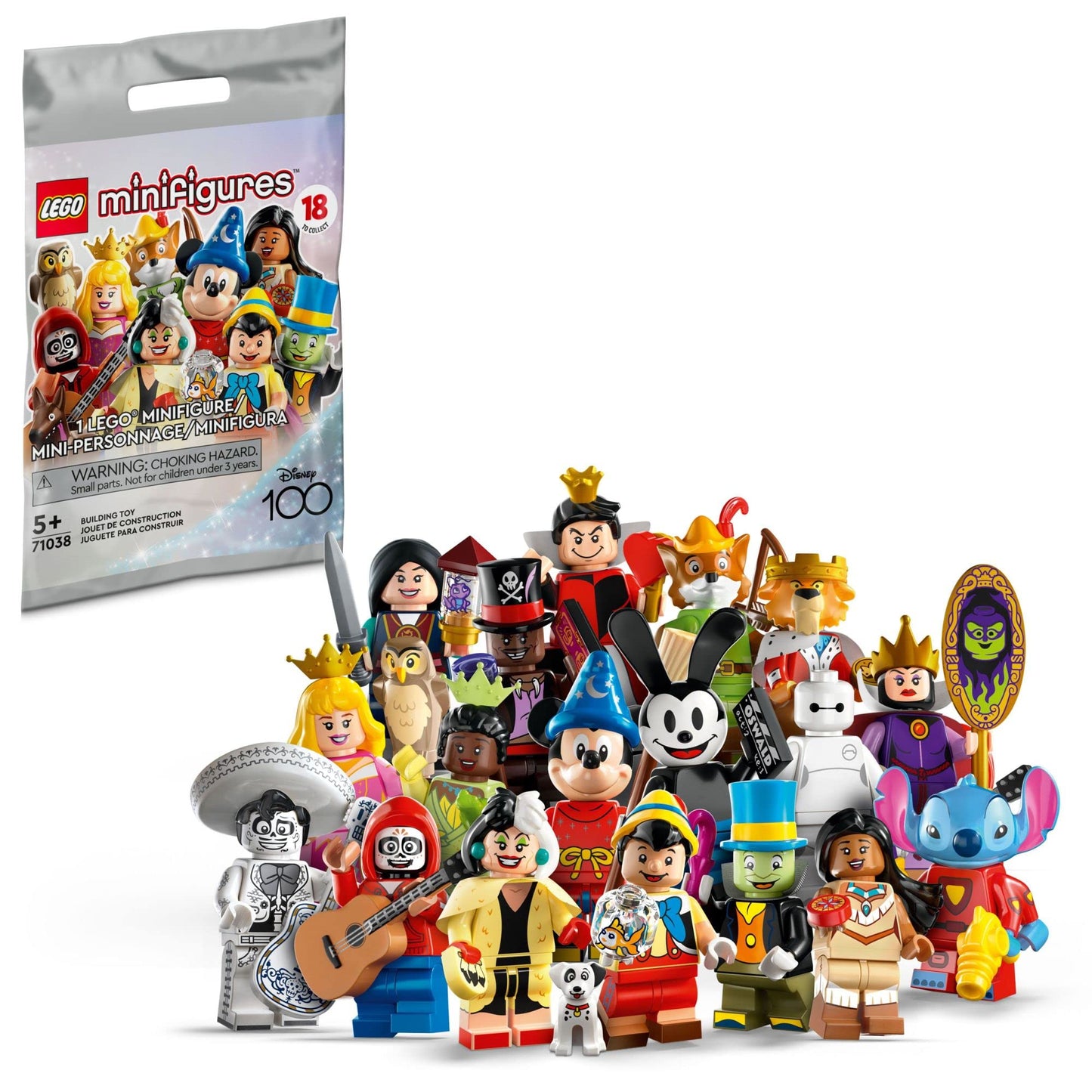 LEGO Disney 100 Minifigures 71038 – Limited Edition Collectible Figures, Ages 5+, Gift Set with 1 of 18 Surprise Bags