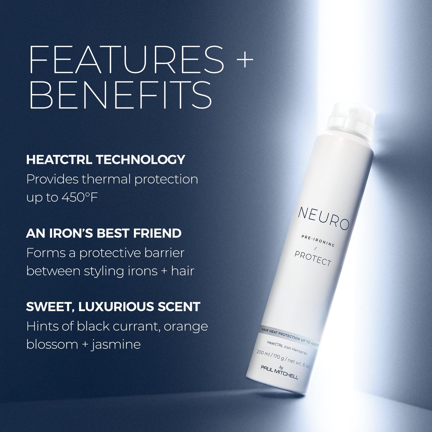 Neuro by Paul Mitchell Protect HeatCTRL Iron Hairspray, Perfect Prep + Finish For Heat Styling, For All Hair Types, 6 oz