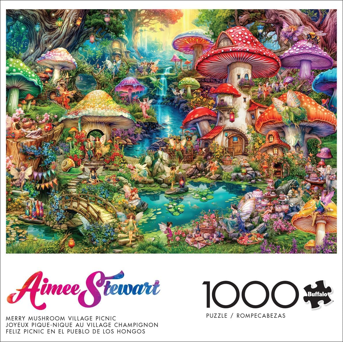 Buffalo Games Merry Mushroom Village Picnic 1000-Piece Jigsaw Puzzle by Aimee Stewart – Challenging Adult Puzzle, 26.75"x19.75"