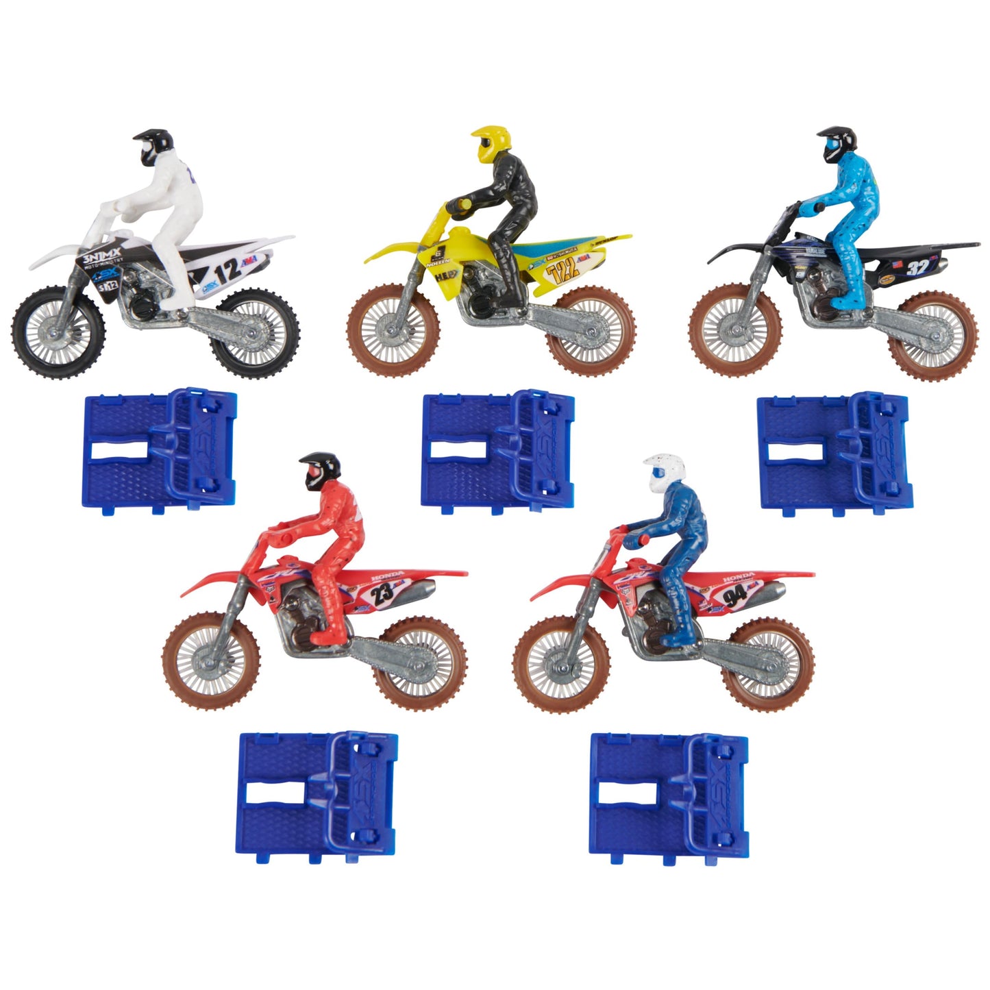 Supercross, Authentic 5-Pack of 1:24 Scale Die-Cast Motorcycles with Rider Figure, Toy Moto Bike for Kids and Collectors Ages 3 and up