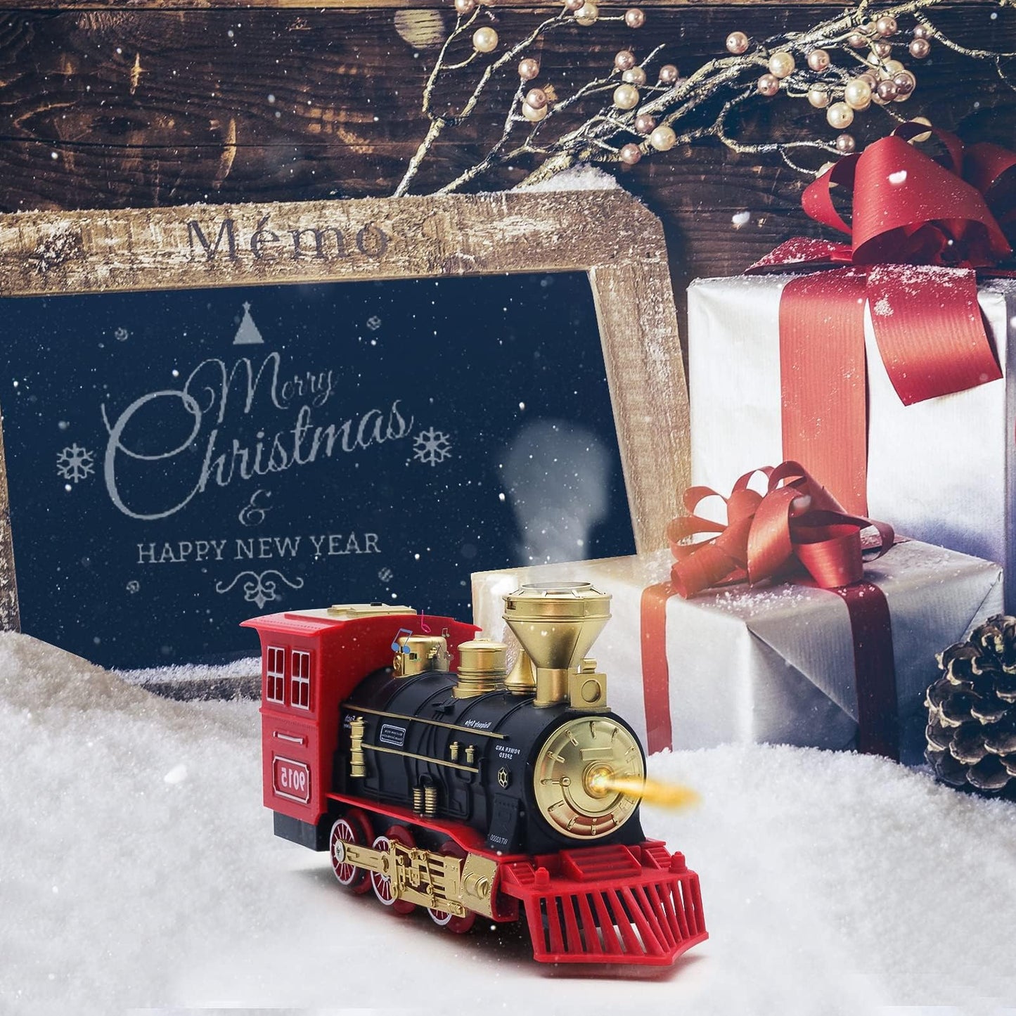 Hot Bee Train Toys Train Steam Locomotive Engine Toy, Smoke, Lights & Sounds, for 3 4 5 6 7+ Year Old Kids