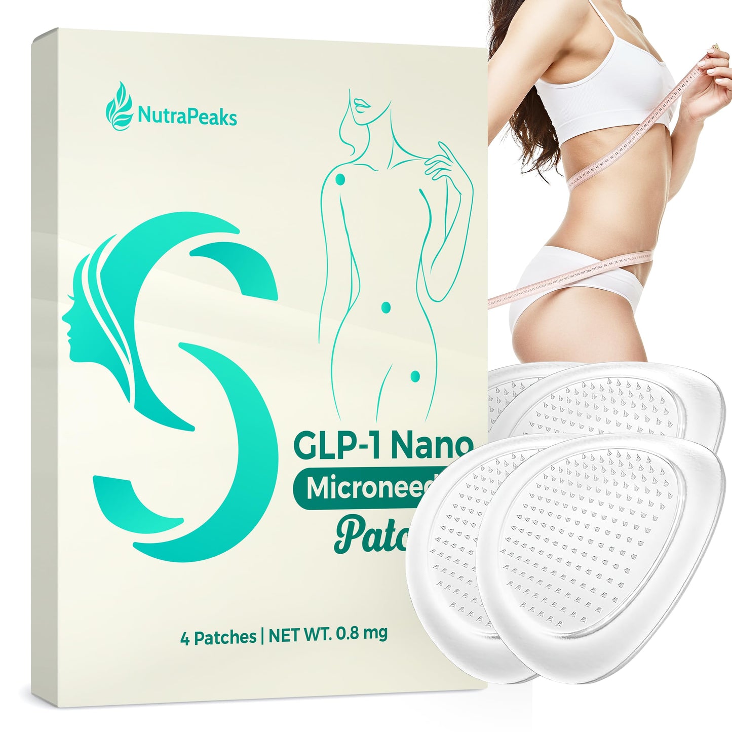NutraPeaks GLP-1 Nano Patch – Body Shaping & Skin Firming Care with Ginger Extract, Gentle Massage, 4 Patches for Women & Girls