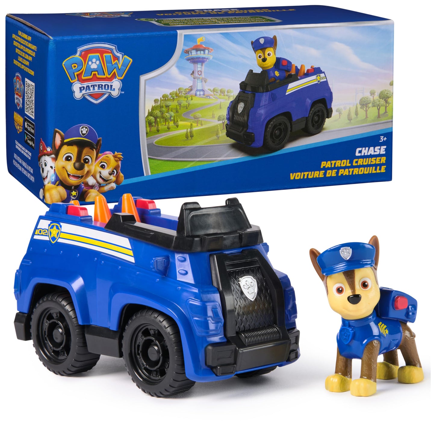 Paw Patrol, Chase’s Patrol Cruiser, Toy Car with Collectible Action Figure, Sustainably Minded Kids Toys for Boys & Girls Ages 3 and Up