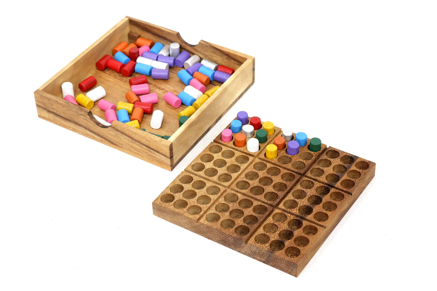 Wood Colored Sudoku Board (Travel Set): STEM Traditional Family Game Math Brain Teaser Toys Educational Rainbow Sudoku Game Set