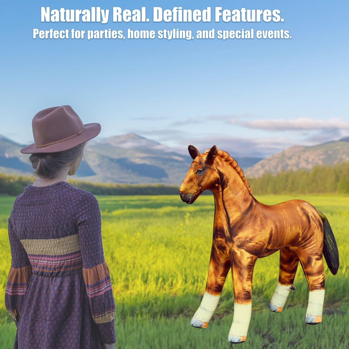 Jet Creations 38" Inflatable Golden Brown Horse Toy for Kids 3+ – Halloween, Birthday, Fall & Western Party, Yard Decor, Photo Prop