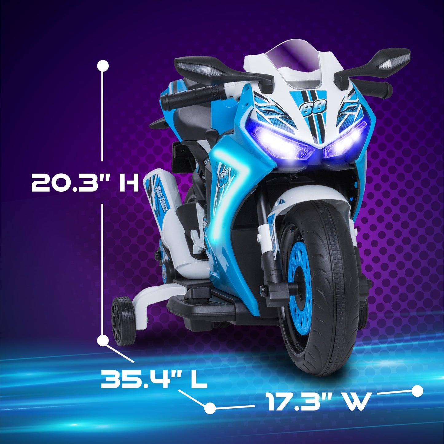 Kid Trax 6V Glow Electric Toddler Motorcycle Ride-On Toy for Kids 3-6 | LED Lights, Realistic Sounds, Indoor/Outdoor, Durable, Blue, 65 lbs Max