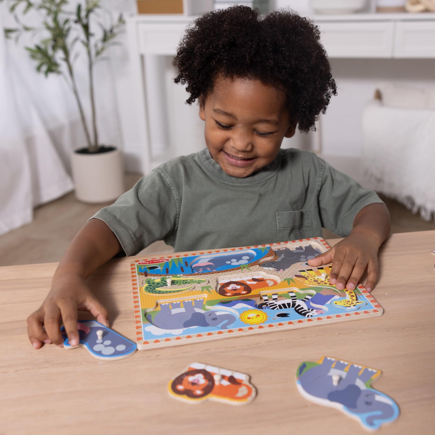 Melissa & Doug Wooden Peg Puzzle Set – 4-Pack Vehicle, Farm, Safari & Pet Animal Themes – Educational Puzzles for Toddlers and Preschoolers Ages 2+