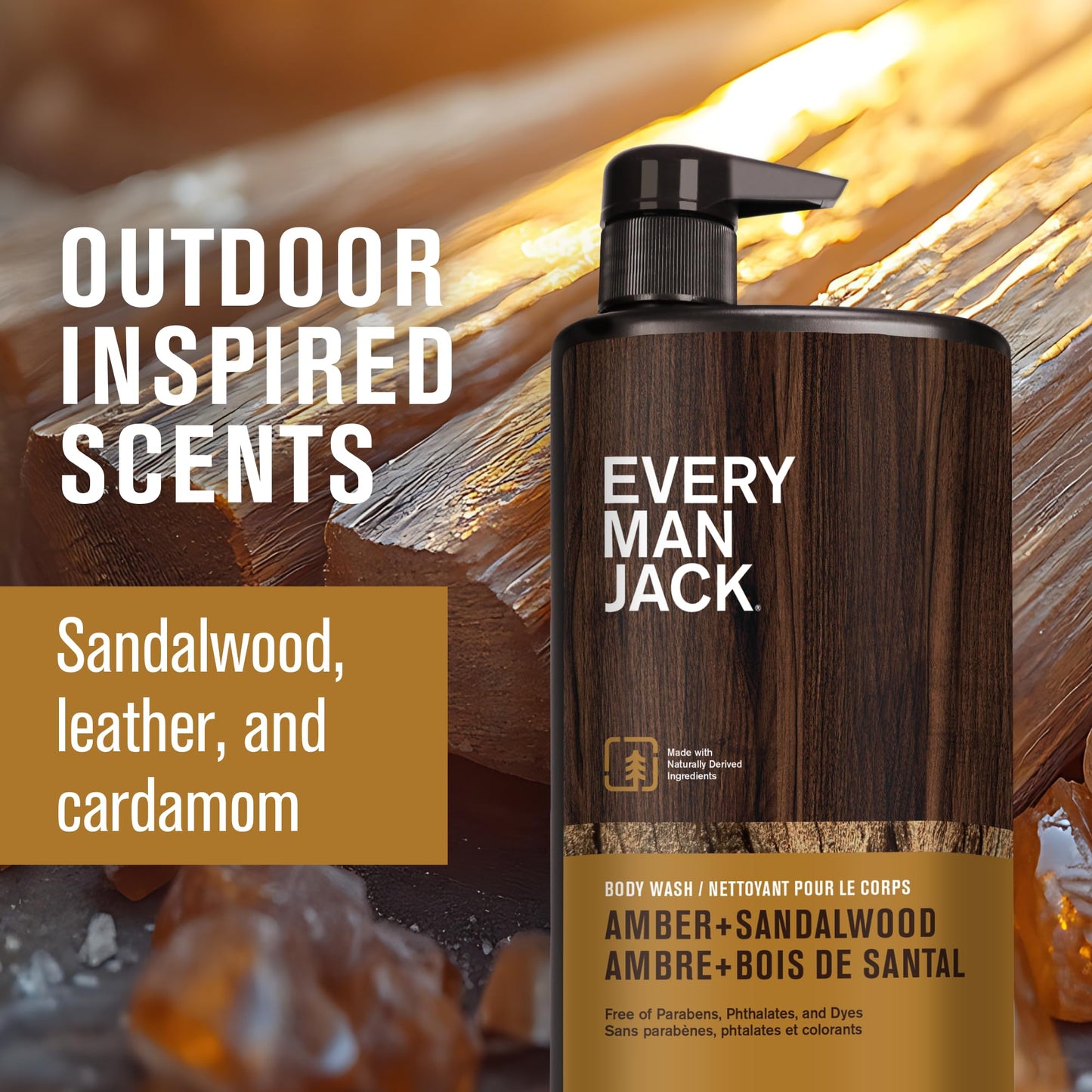 Every Man Jack Amber & Sandalwood Body Wash for Men, 33.8 fl oz, 2-Pack – Nourishing, Hydrating, Naturally Derived Ingredients for All Skin Types