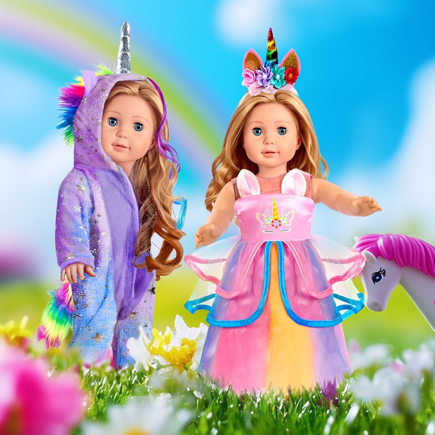 WONDOLL 2-Sets 18-inch Doll-Clothes Set - Unicorn Clothes with Hair Clip and Headband - Compatible with All 18 inch Dolls Accessories for Kids
