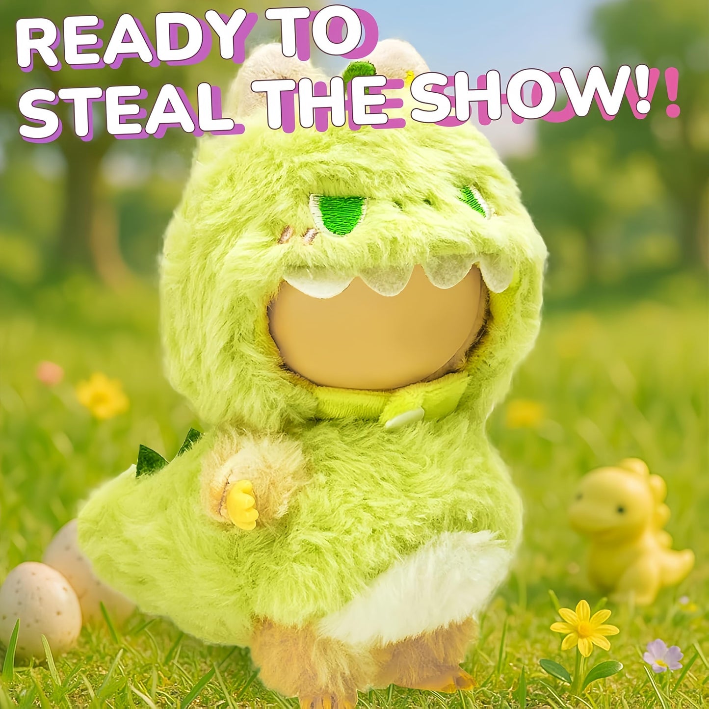 Jrelecs Dinosaur Doll Outfit for 17cm/6.7" Labubu Dolls – 2-Piece Hat & Clothing Set, Cute Stylish Clothes Accessories (Doll Not Included)