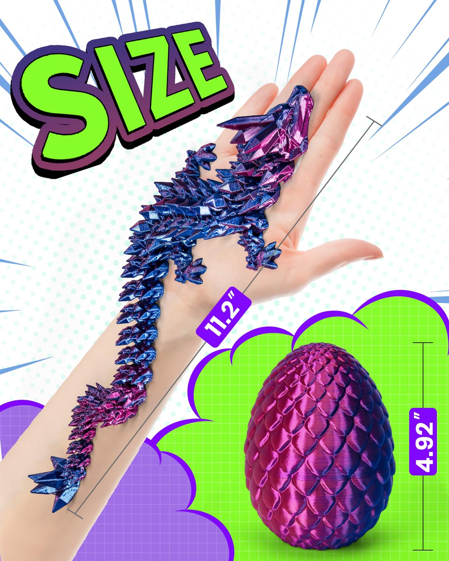 TBOLINE 12" 3D Printed Dragon Egg Toy – Articulated Crystal Dragon, Fidget & Dinosaur Egg for Kids Boys & Girls Ages 4-12