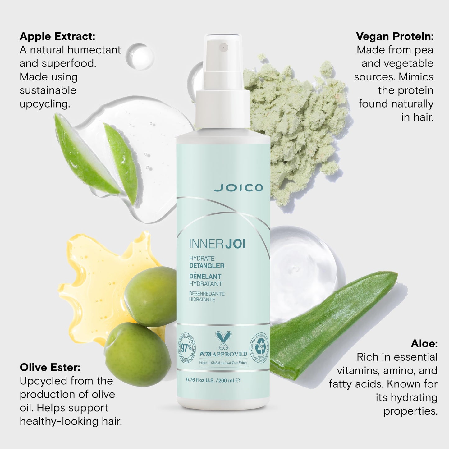 Joico InnerJoi Hydrate Detangler | For Dry Tangled Hair | Sulfate & Paraben Free | Naturally-Derived Vegan Formula | 6.7 oz