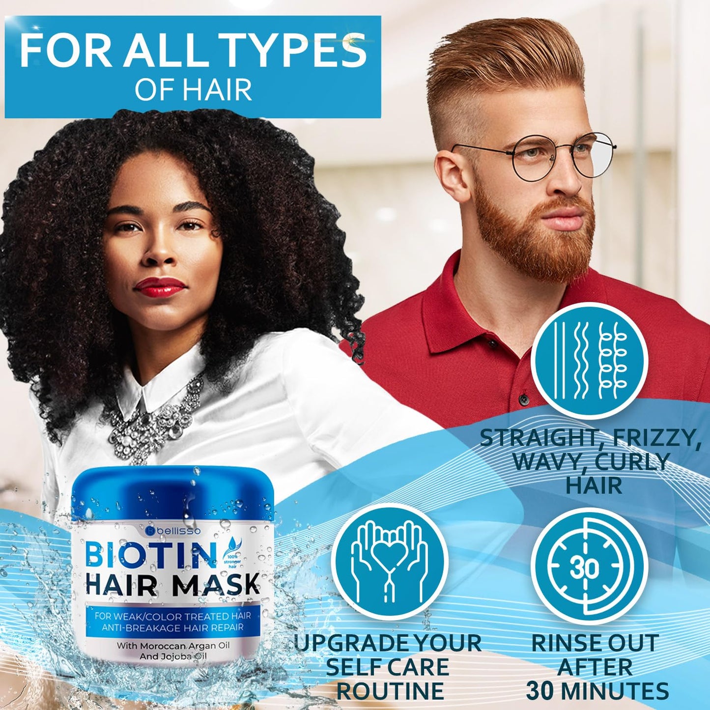 Biotin Hair Mask - Deep Conditioning Repair Treatment for Dry, Damaged or Curly Hair - Boosts Volume & Hydration - Sulfate & Paraben Free