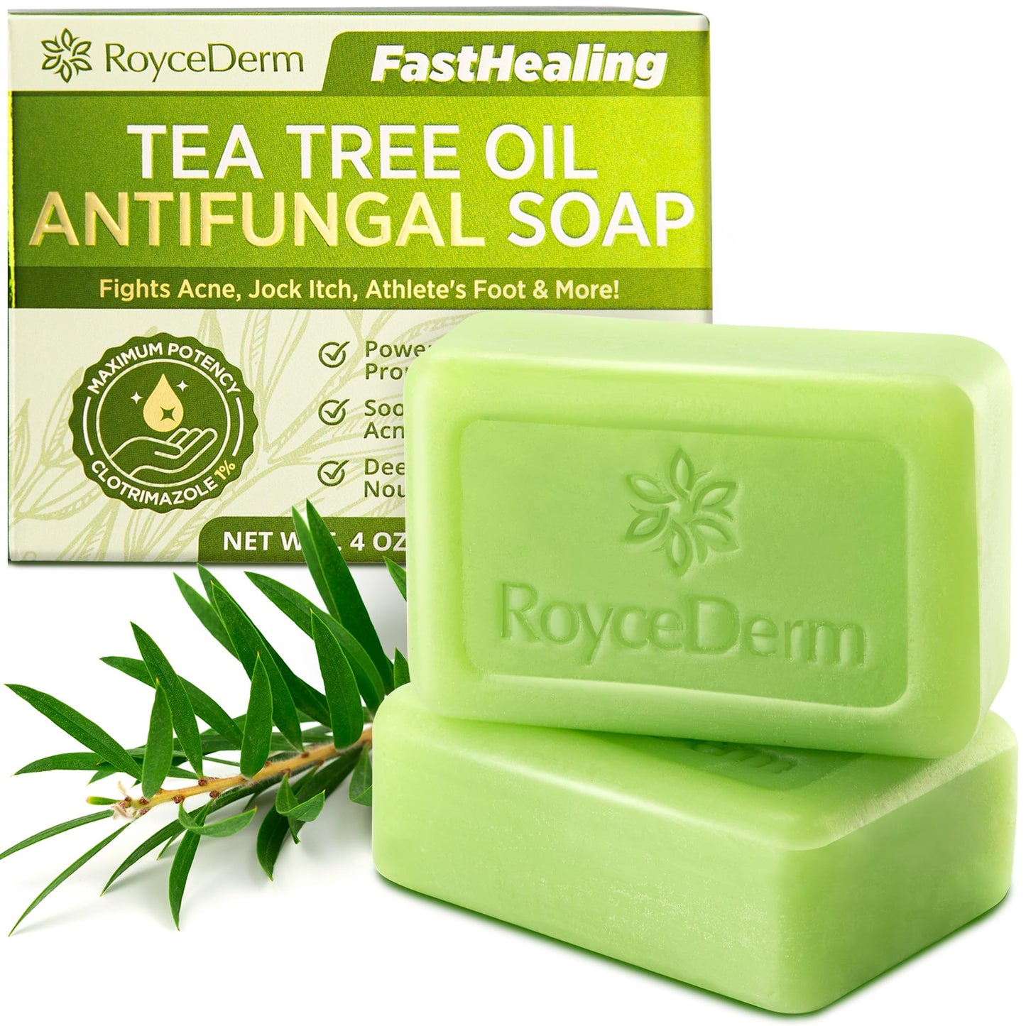 Roycederm Tea Tree Antifungal & Antibacterial Soap for Face & Body – Acne, Ringworm, Athlete’s Foot, Jock Itch, Folliculitis (1 Pack)