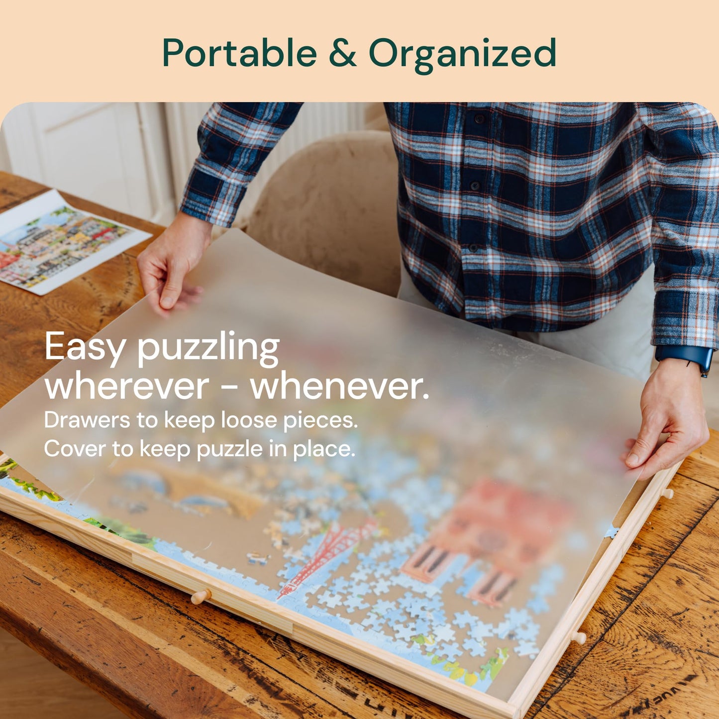 PLAYVIBE Rotating Puzzle Board – 1500 Piece Table with 6 Storage Drawers, 27x35in, 360° Lazy Susan Rotation for Jigsaw Puzzles
