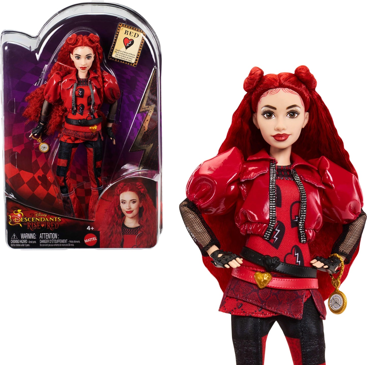 Mattel Disney Descendants: The Rise of Red Fashion Doll & Accessory – Red, Daughter of Queen of Hearts with Movie-Inspired Clothes & Pocket Watch