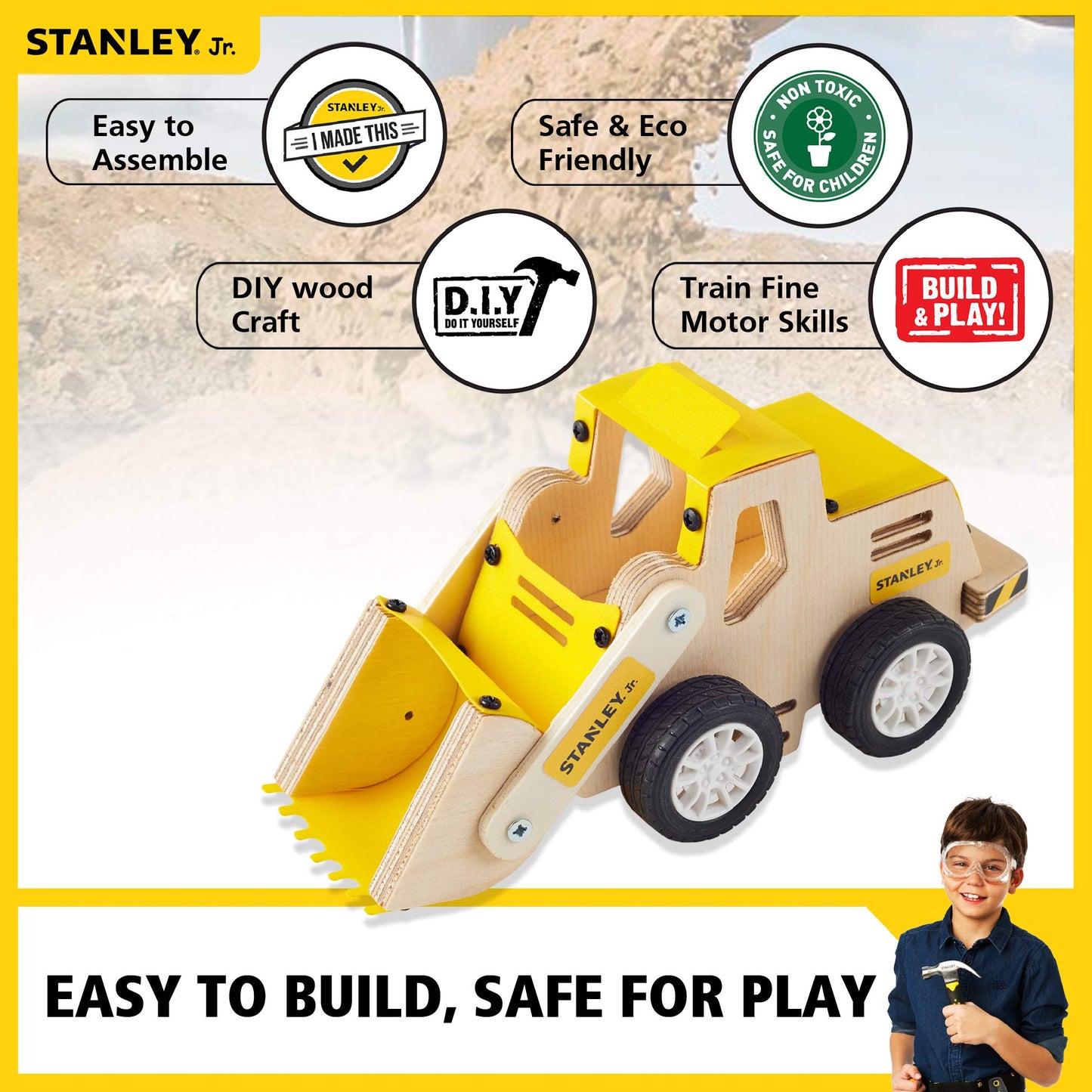 Stanley Jr. Construction Toy Truck Front Loader Wood Craft Kit - DIY Assemble Toy for Kids