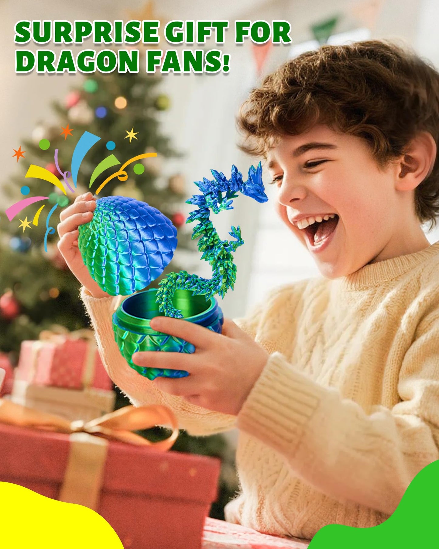 TBOLINE 12" 3D Printed Dragon Egg Toy – Articulated Crystal Dinosaur & Dragon Figure, Fidget & Collectible for Kids Ages 4-12