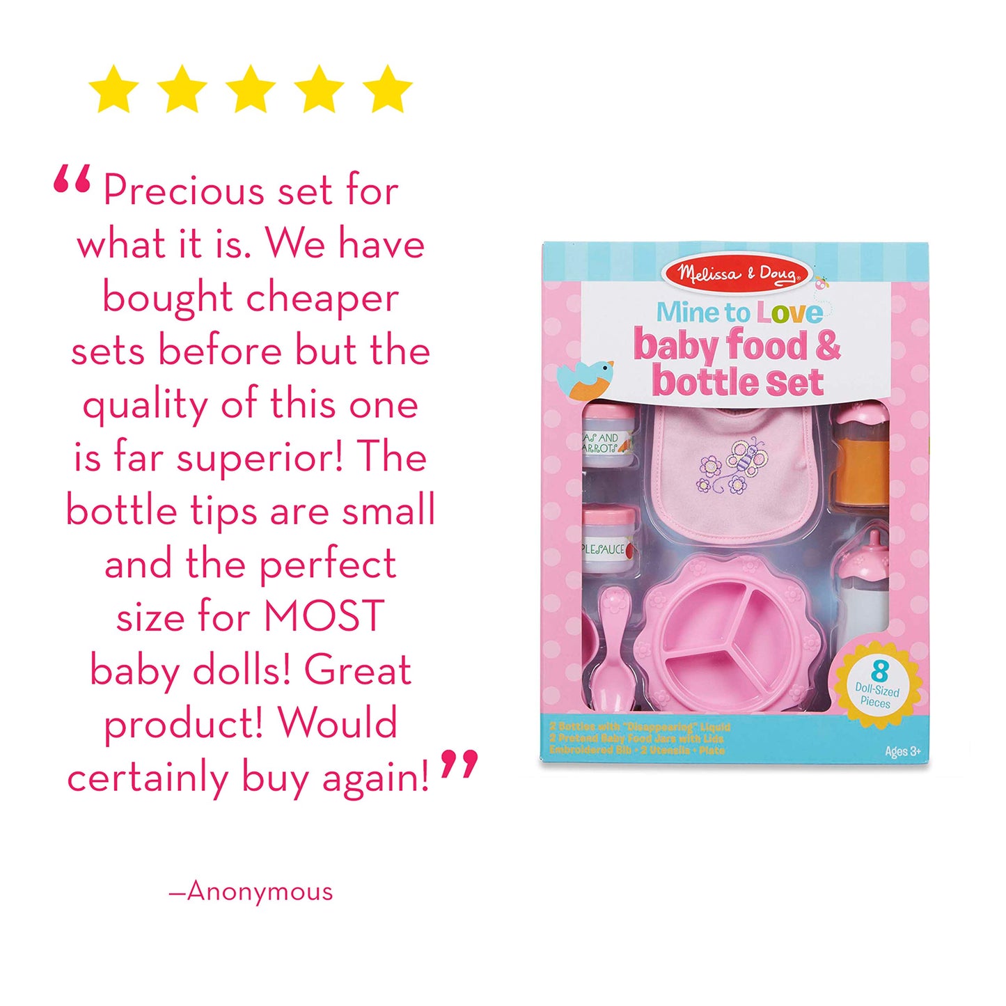 Melissa & Doug Mine to Love Baby Food & Bottle Play Set for Feeding Dolls Baby Doll Feeding Set, Disappearing Milk Bottle Toy for Kids 3+