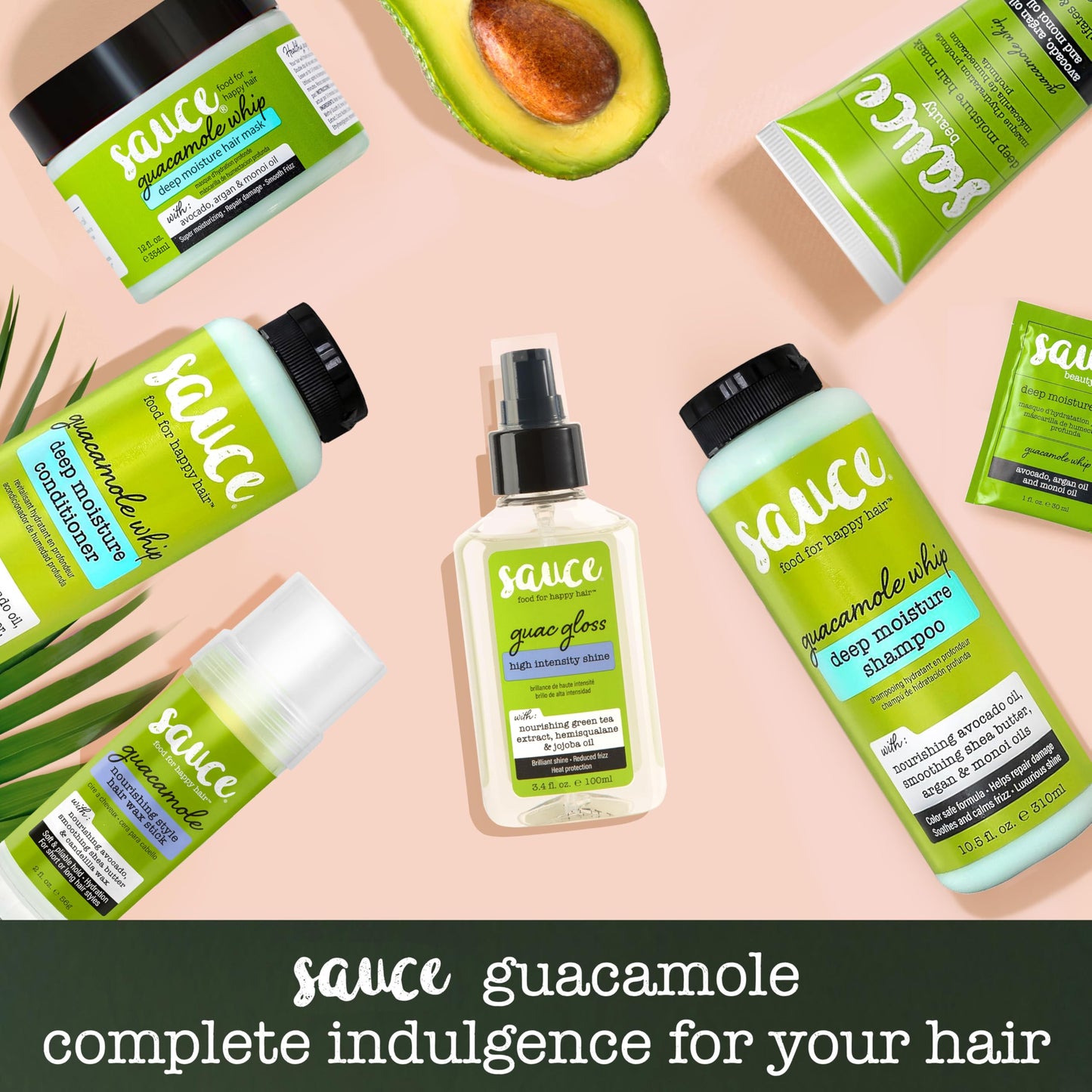 SAUCE BEAUTY Guac Hair Gloss 3 Fl Oz | High Shine Hair Serum with Jojoba Oil, Green Tea & Squalane | Smooth, Frizz Control & Vegan Formula
