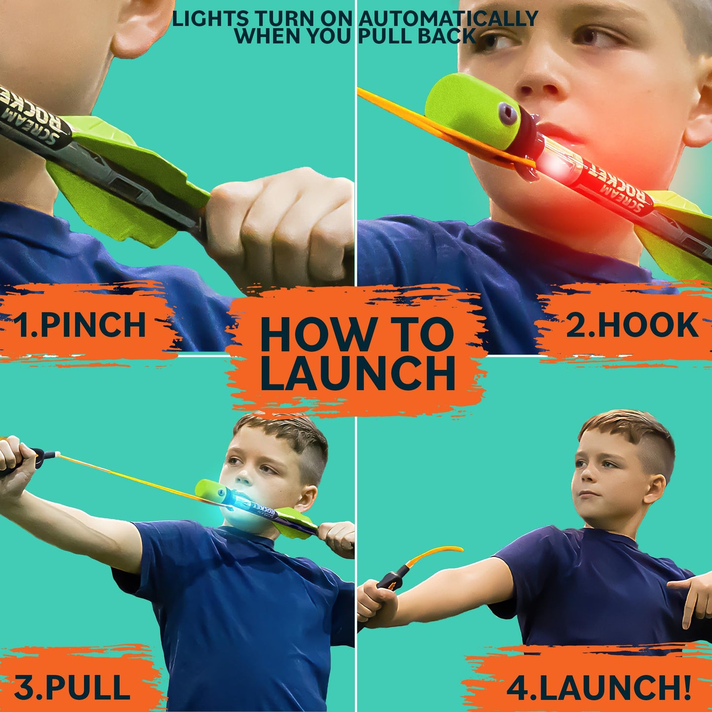 Light Up Foam Rocket Toys for Kids โ LED Slingshot Launcher with Lights & Sound, Outdoor Fun, Party Favors & Gifts for Ages 8+