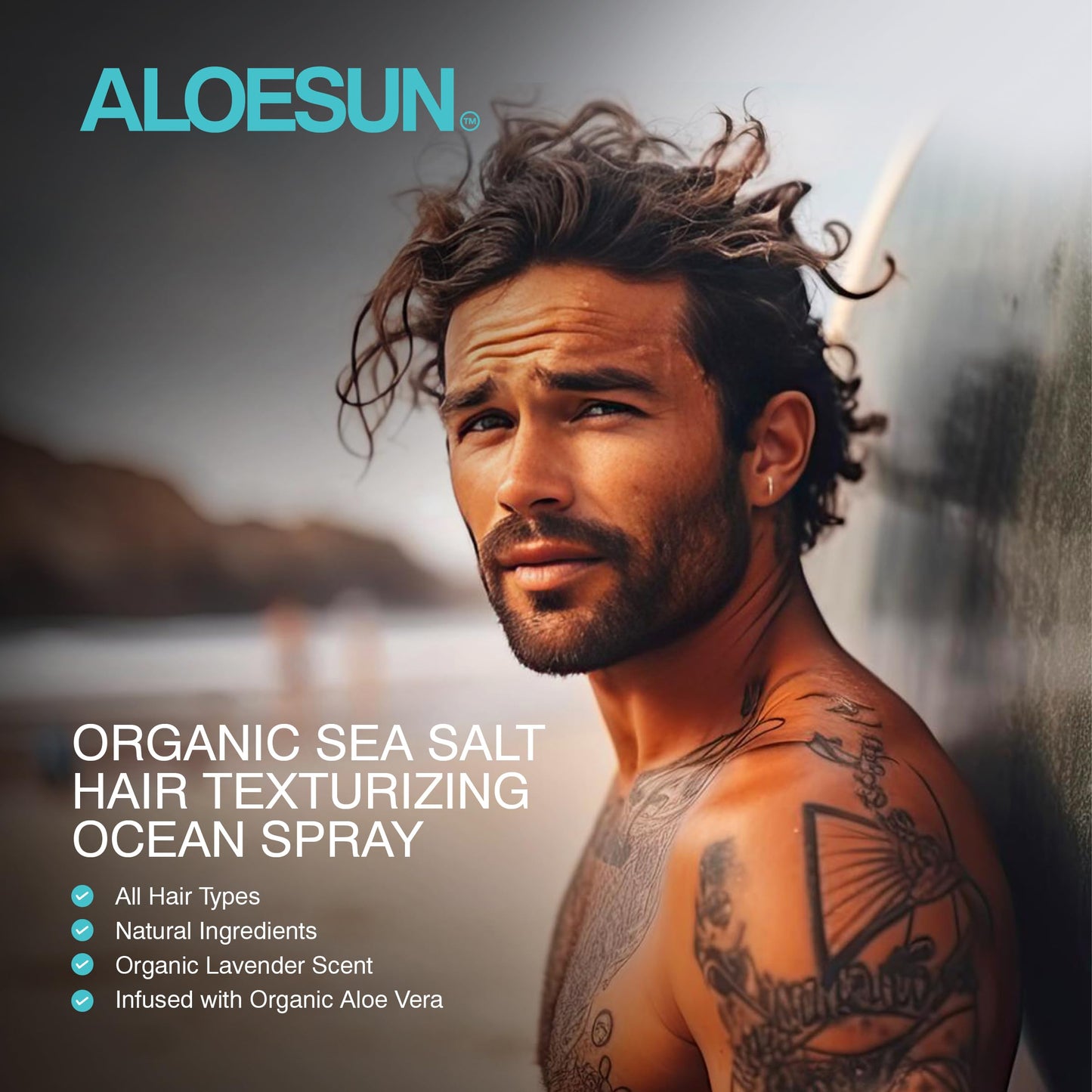 ALOESUN Organic Sea Salt Hair Spray | Texturizing & Volumizing Spray with Aloe Vera & Lavender | For Wavy, Curly & Fine Hair | Travel Size