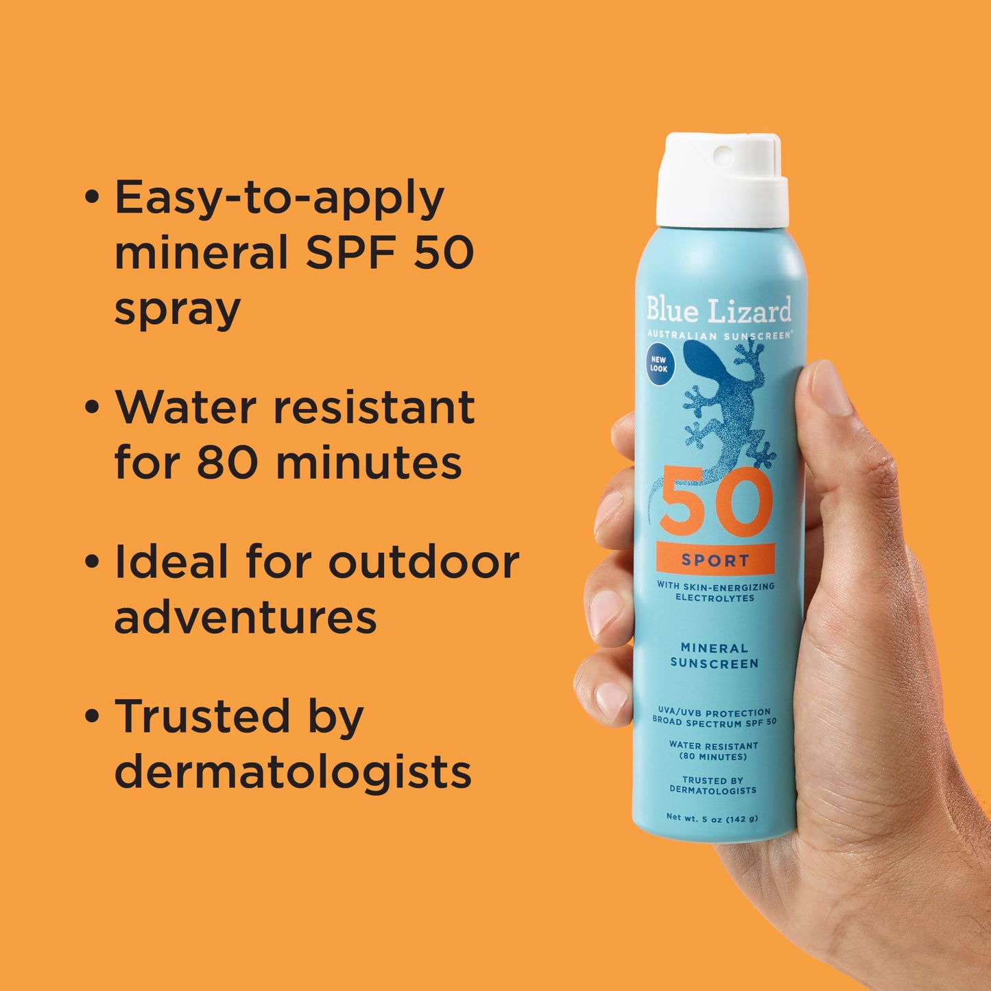 Blue Lizard Sport Mineral Sunscreen Spray SPF 50+ - Broad-Spectrum UVA/UVB, Water-Resistant, Zinc Oxide, Vegan, 5 fl oz