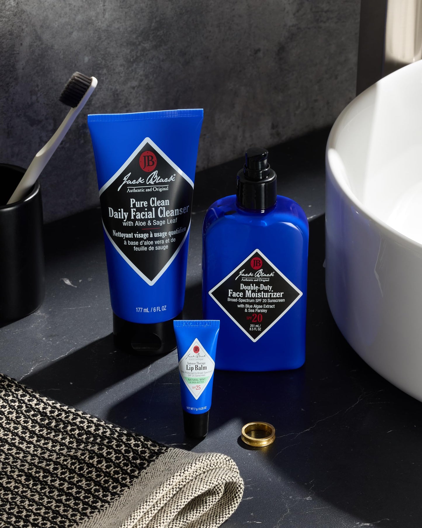 Jack Black Intense Therapy Lip Balm, 0.25 oz, 3-Pack – Natural Mint & Shea Butter, SPF 25, Hydrating & Long-Lasting Lip Moisturizer