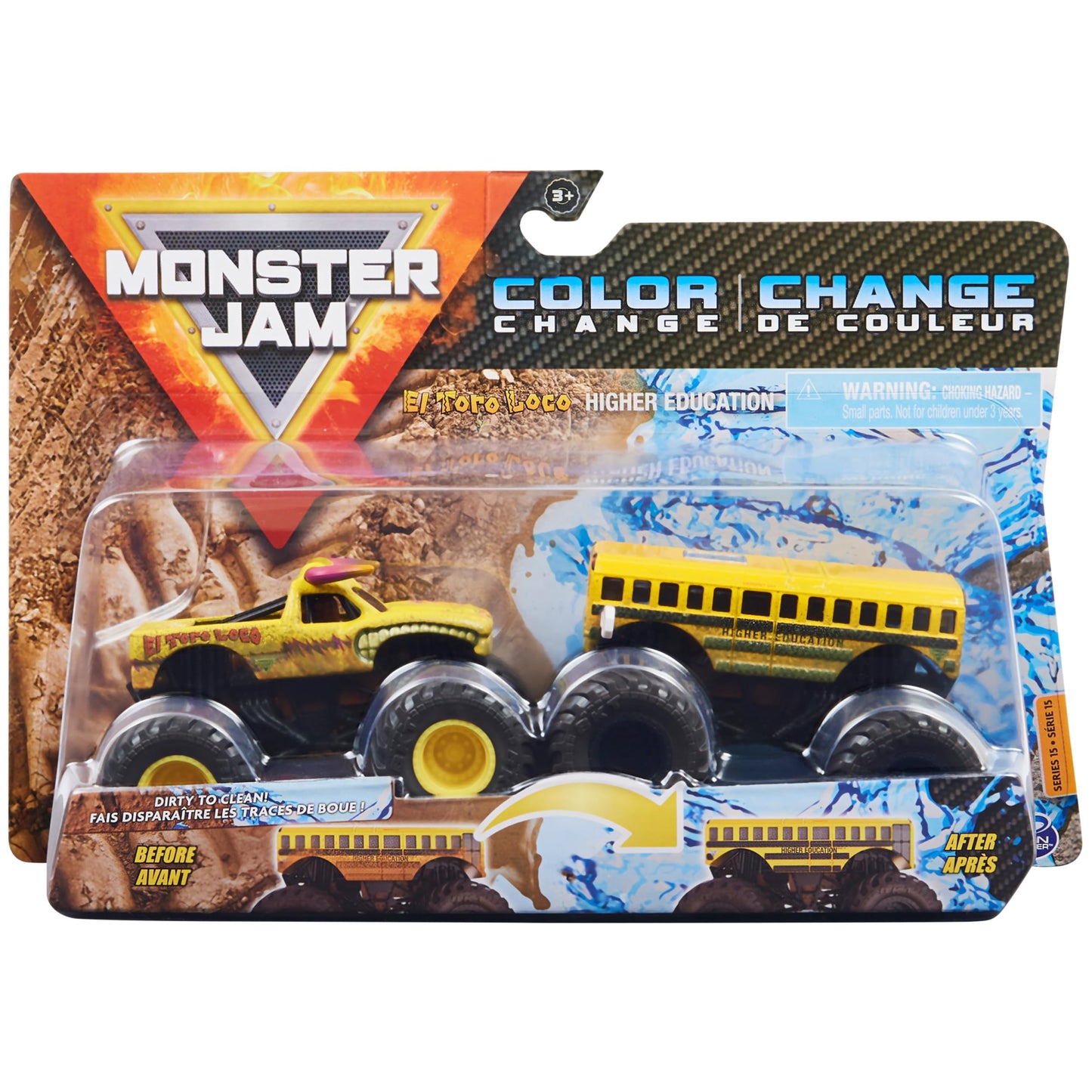 Monster Jam, Official El Toro Loco vs. Higher Education Color-Changing Die-Cast Monster Trucks, 1:64 Scale
