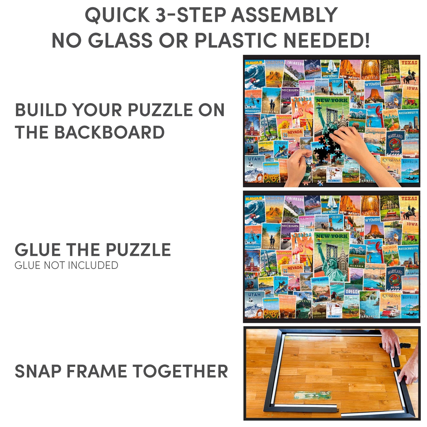 Funwares 20x27 Puzzle Frame – Matte Black Finish, Easy Assembly, Lightweight Design, Fits 1000 Piece Puzzles, Built-In Hanging Hooks