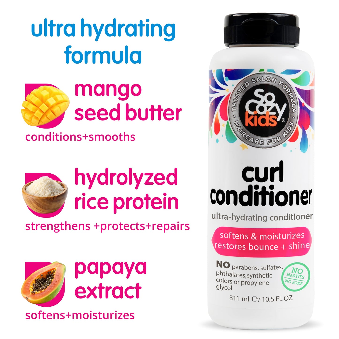 SoCozy Kids Curl Conditioner – Softens & Restores Bounce and Shine – Sweet Crème, 10.5 oz – No Parabens, Sulfates, or Synthetic Dyes