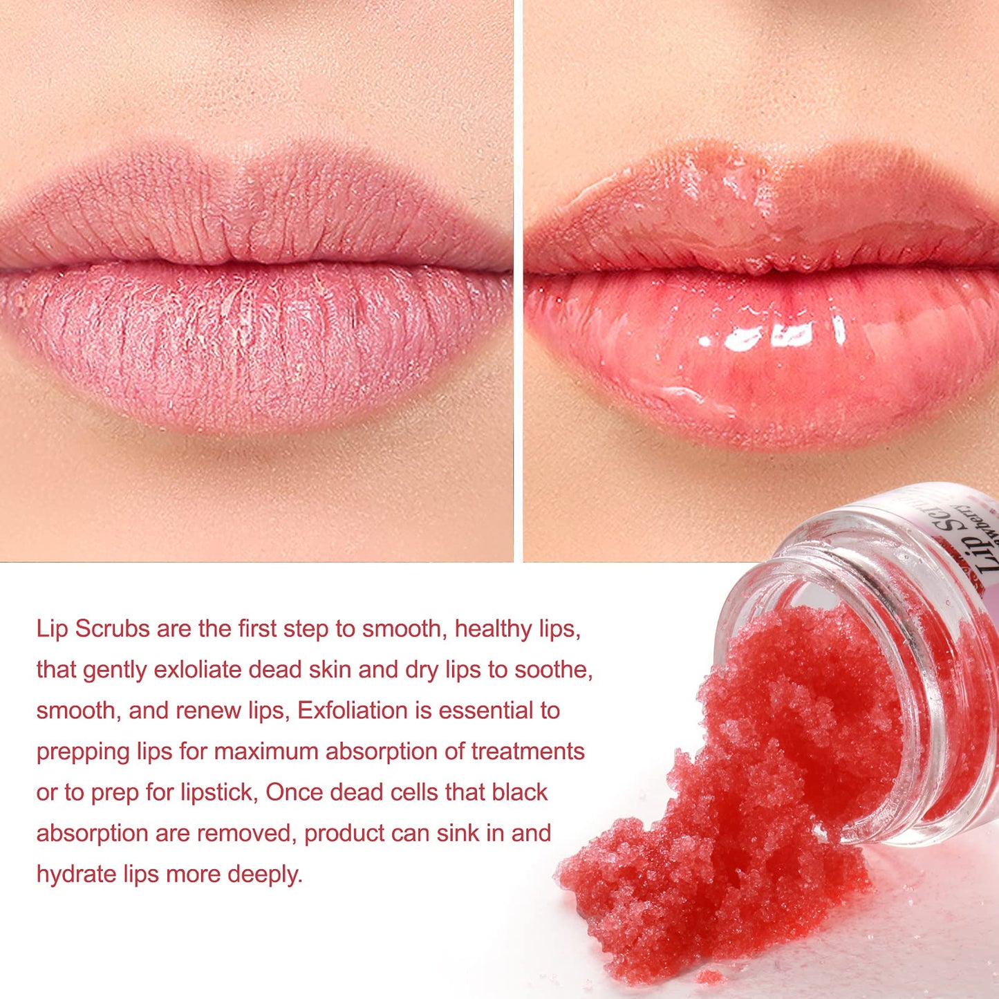 Strawberry Lip Scrub & Moisturizing Balm – Exfoliating Sugar Lip Mask, Collagen Treatment, Repairs & Hydrates Dry Lips Overnight
