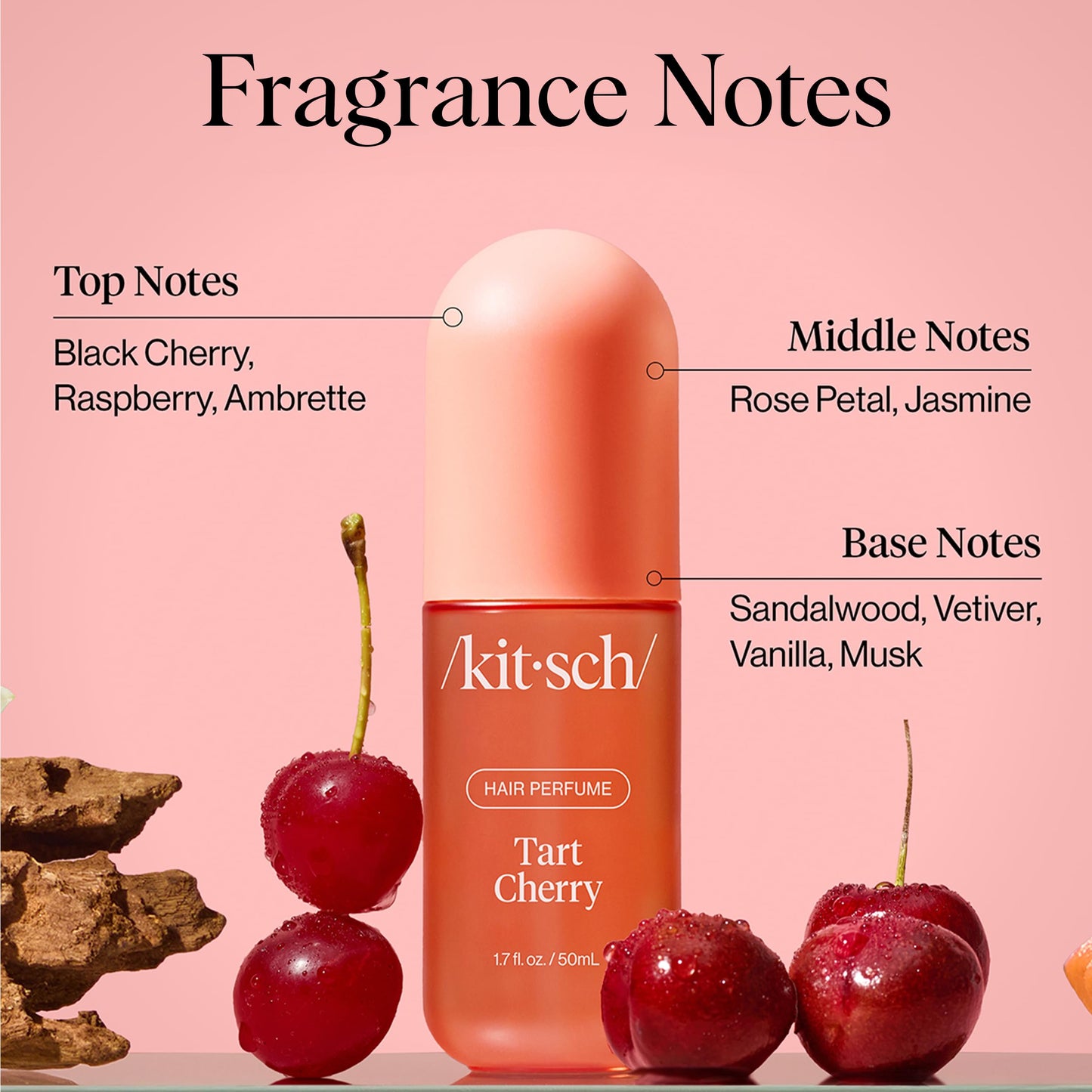 Kitsch Hair Perfume for Women – Tart Cherry | Deodorizing Hair & Body Mist with Odor-Eliminating Tech | Fruity Vanilla Scent, 50mL