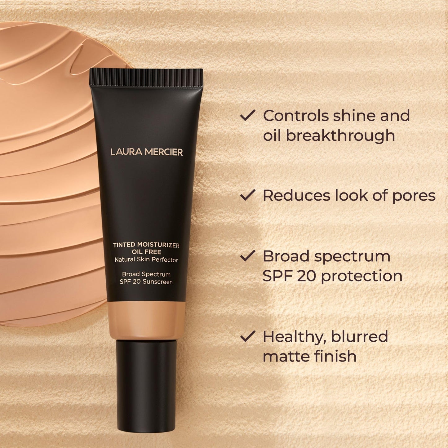 Laura Mercier Tinted Moisturizer Oil-Free SPF 20 – Sheer Coverage, Shine Control, Matte Blur Finish, Oily Skin Tint, Cacao