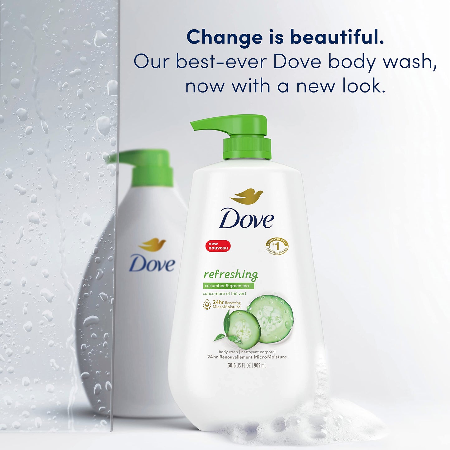 Dove Body Wash with Pump Refresh Cucumber and Green Tea for 24hr Lotion-Soft Skin Moisturizing Skin Cleanser with No Sulfates No Parabens 30.6 oz