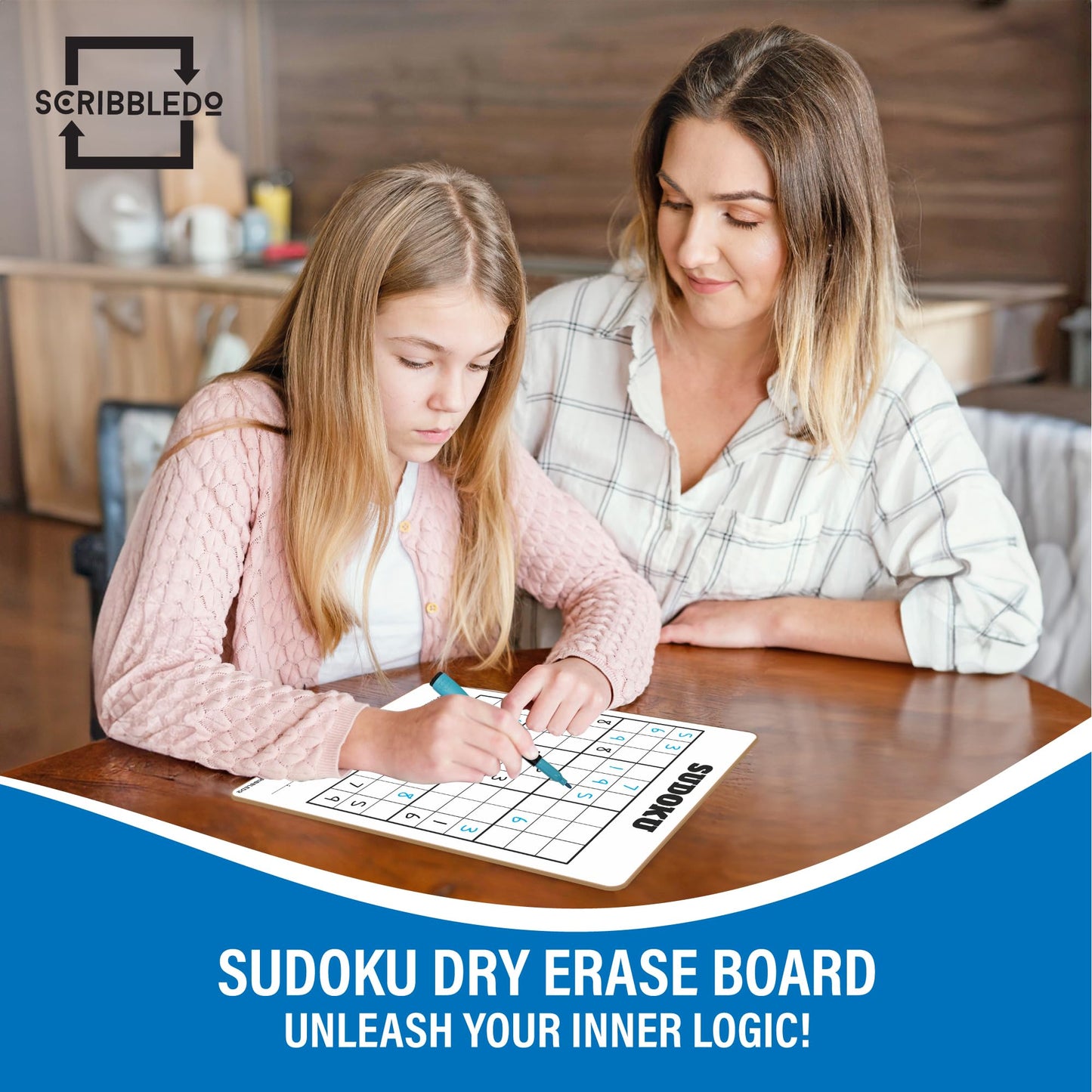 SCRIBBLEDO Dry Erase Sudoku for Kids Sudoku Puzzles for Adults All Ages 9”x12” White Board Easy Hard Sudoku Math Educational Game Whiteboard
