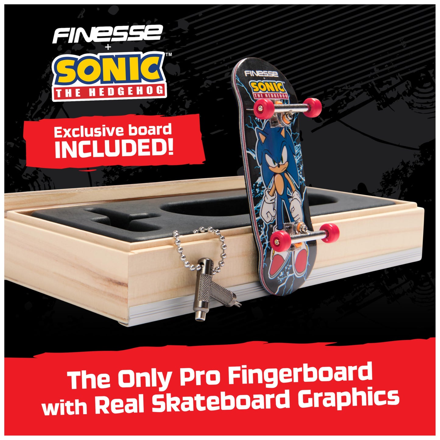 TECH DECK Finesse X Sonic The Hedgehog Pro Series Fingerboard with Storage Display – Authentic Mini Skateboard Toy for Kids 6+