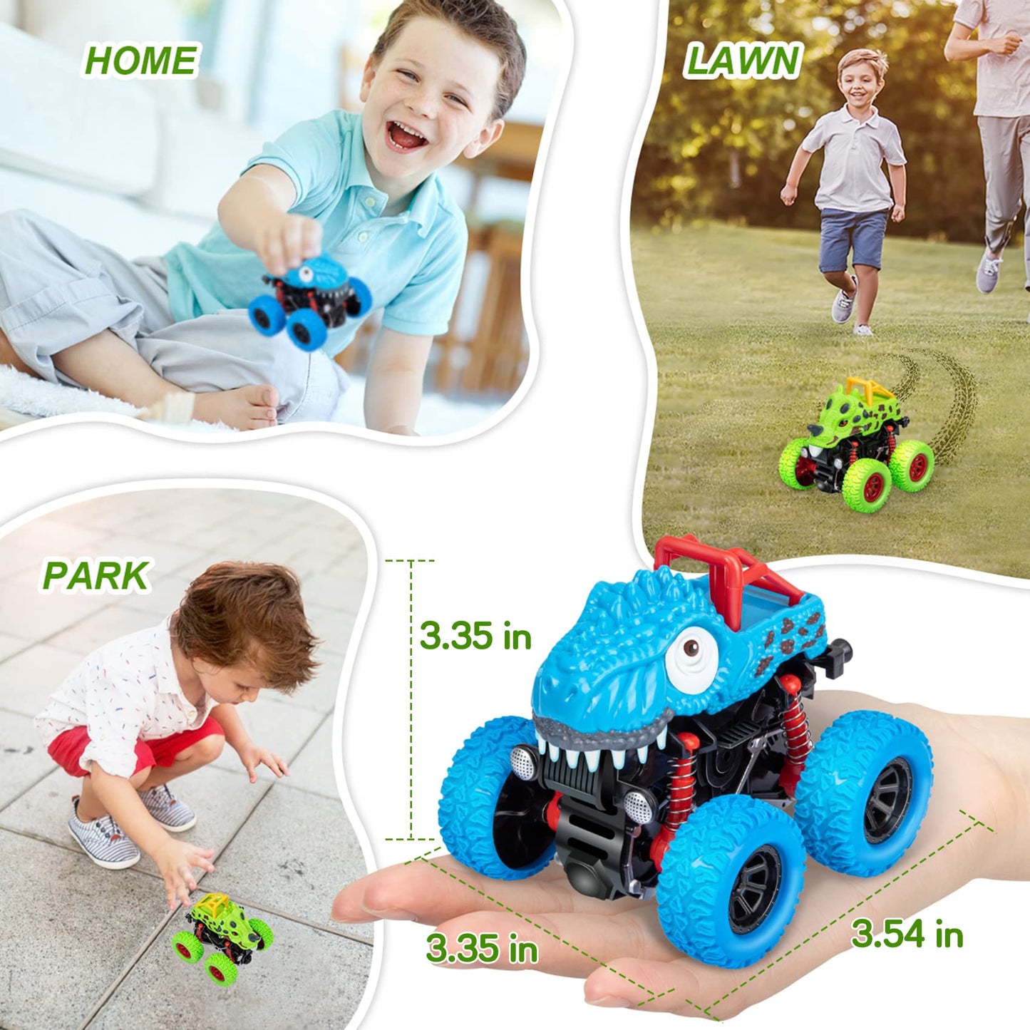 LODBY Dinosaur Monster Truck Toys for Boys Ages 2-6 - Push and Go Cars for Toddlers, Fun Dino Toys for Kids 3-5, Birthday & Christmas Gifts