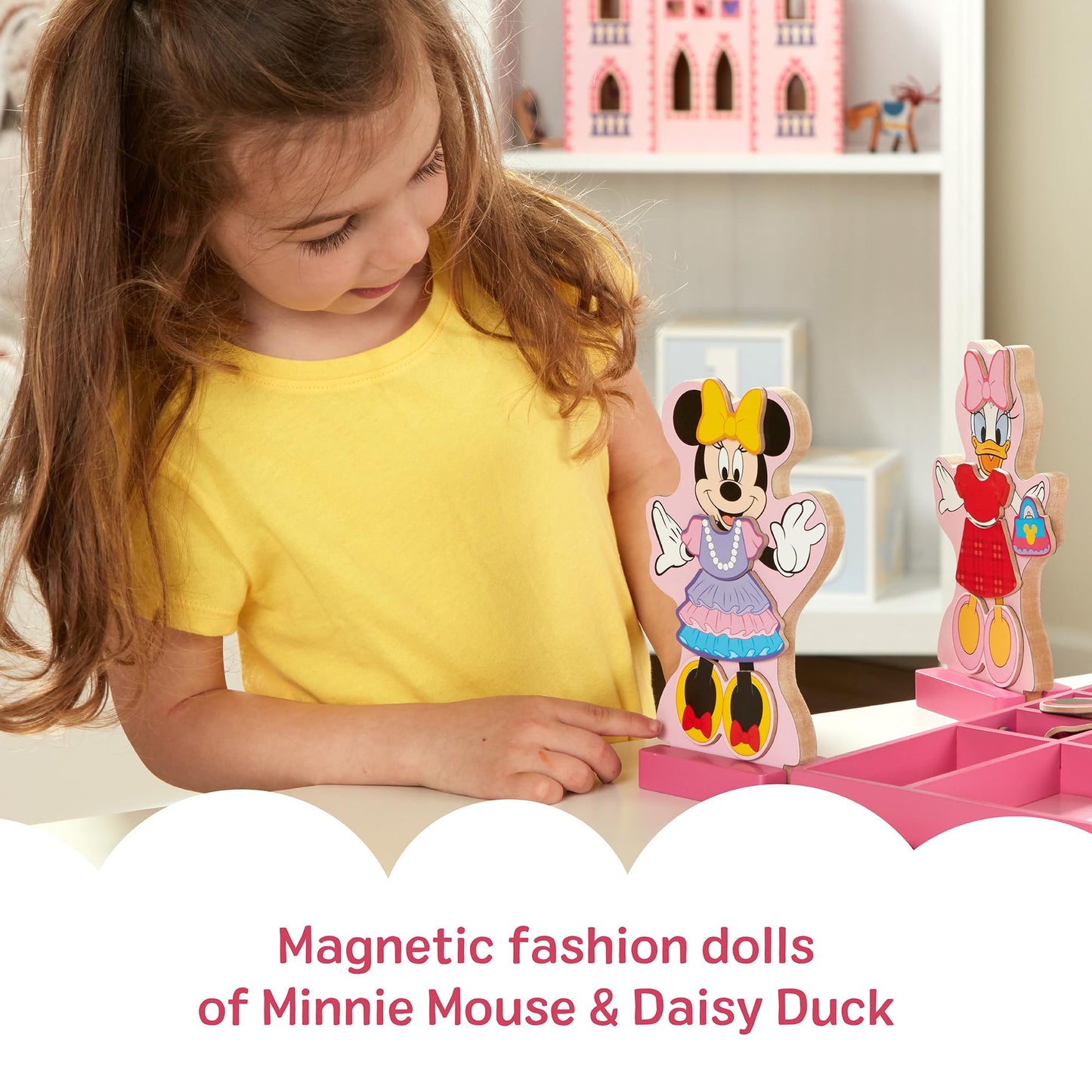 Melissa & Doug Disney Minnie & Daisy Magnetic Dress-Up Wooden Dolls, 40+ Pc Pretend Play Set for Kids 3+